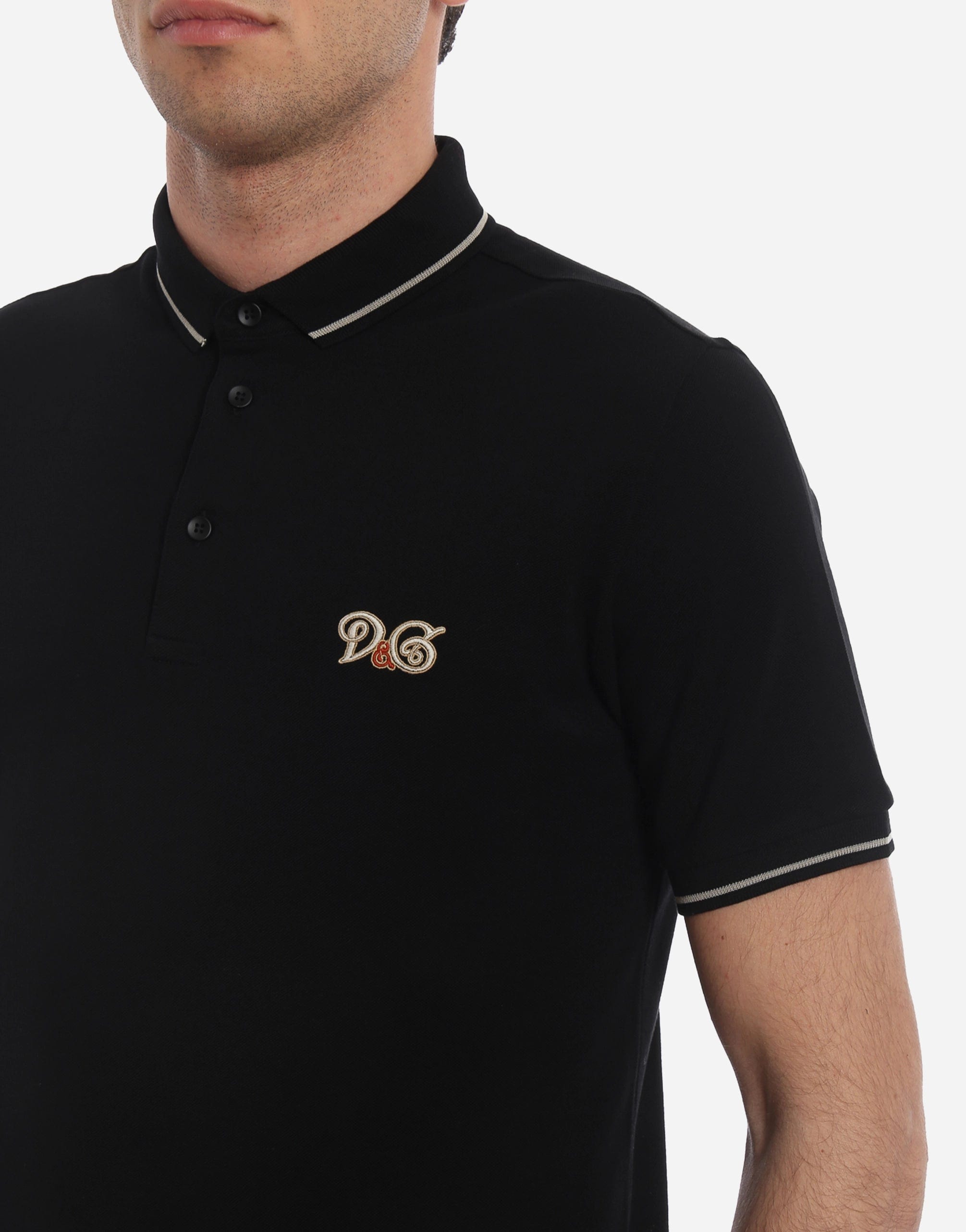 Logo embroidery black pique polo shirt