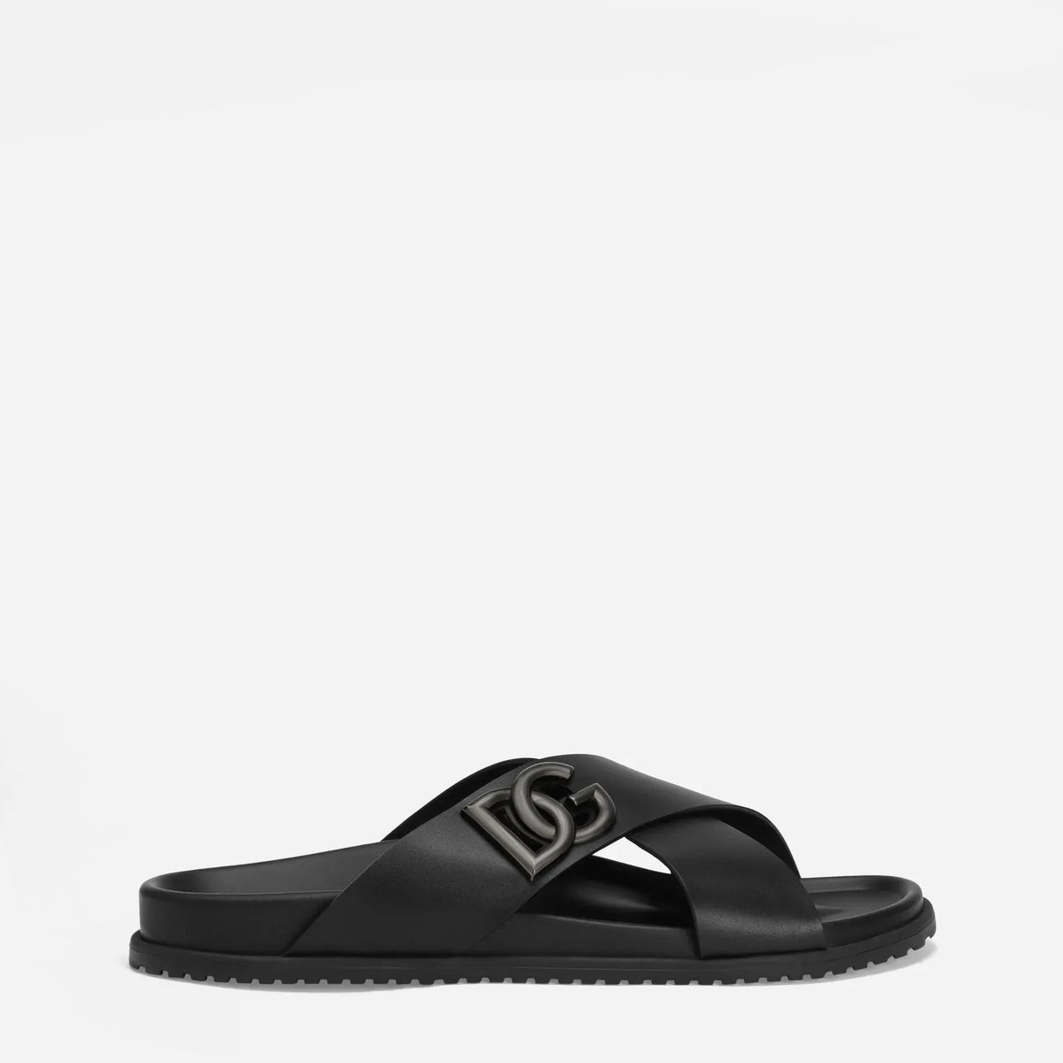 Dolce & Gabbana Logo Leather Black Sandals | Sendegaro