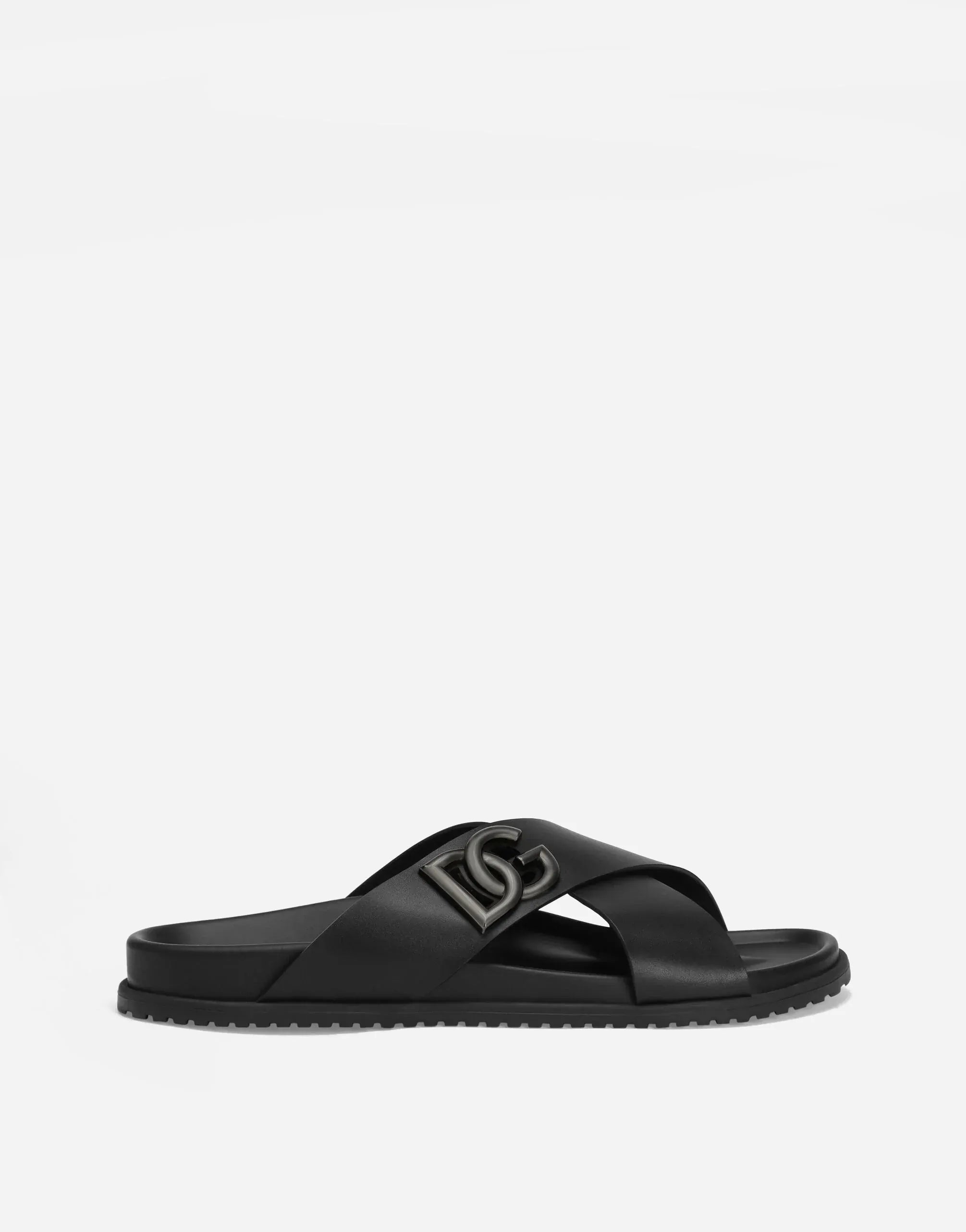 Dolce & Gabbana Logo Leather Black Sandals