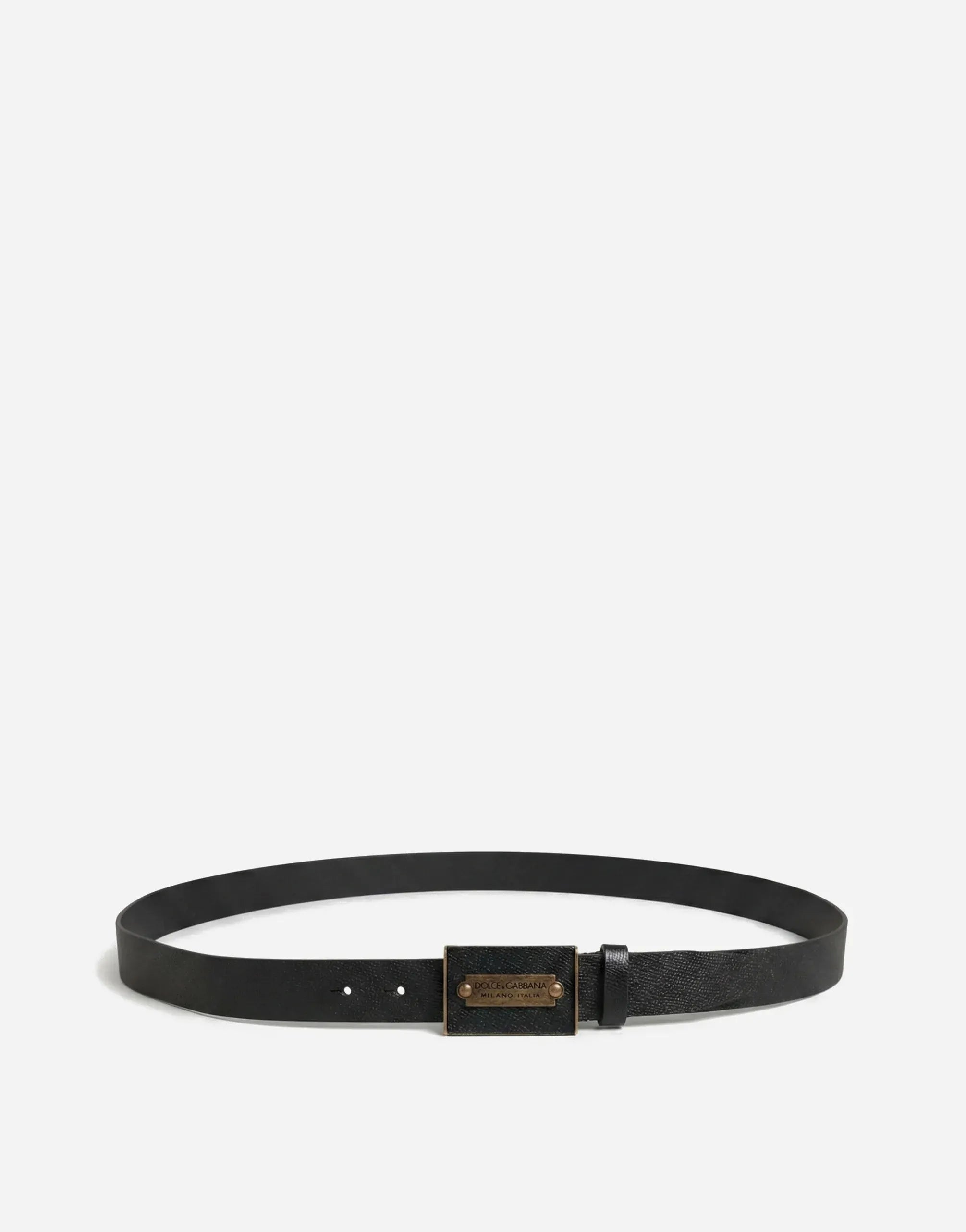 Dolce & Gabbana Logo Plaque Black Leather Belt