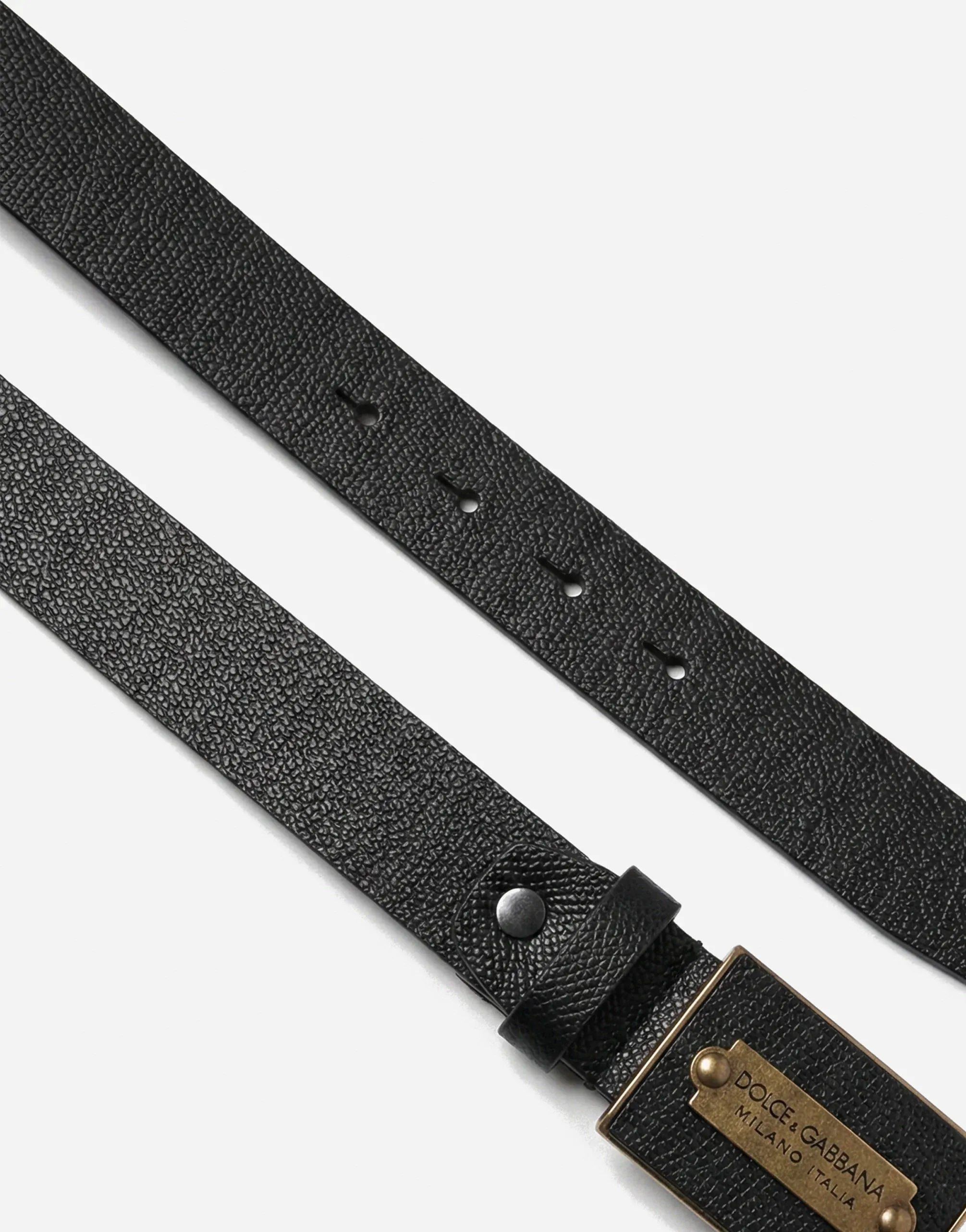 Dolce & Gabbana Logo Plaque Black Leather Belt