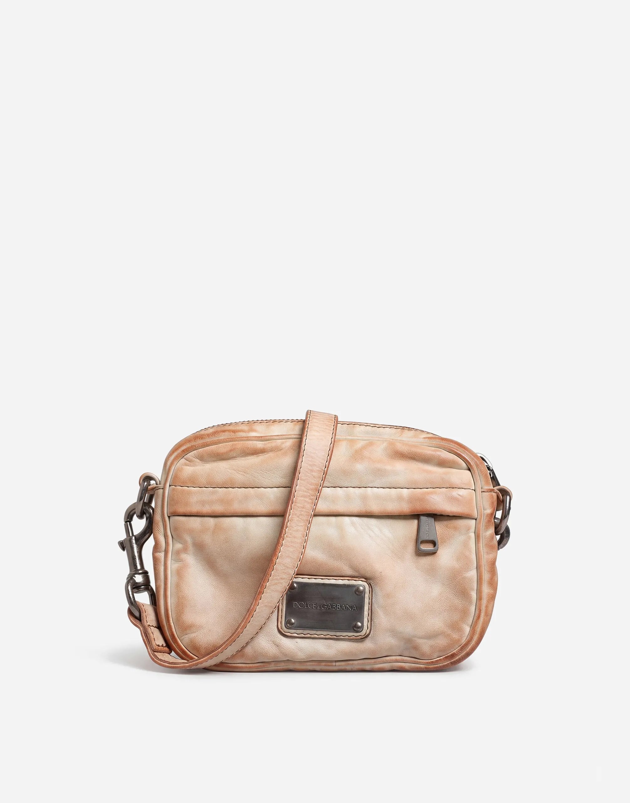 Dolce & Gabbana Logo Plaque Distressed Leather Crossbody Bag