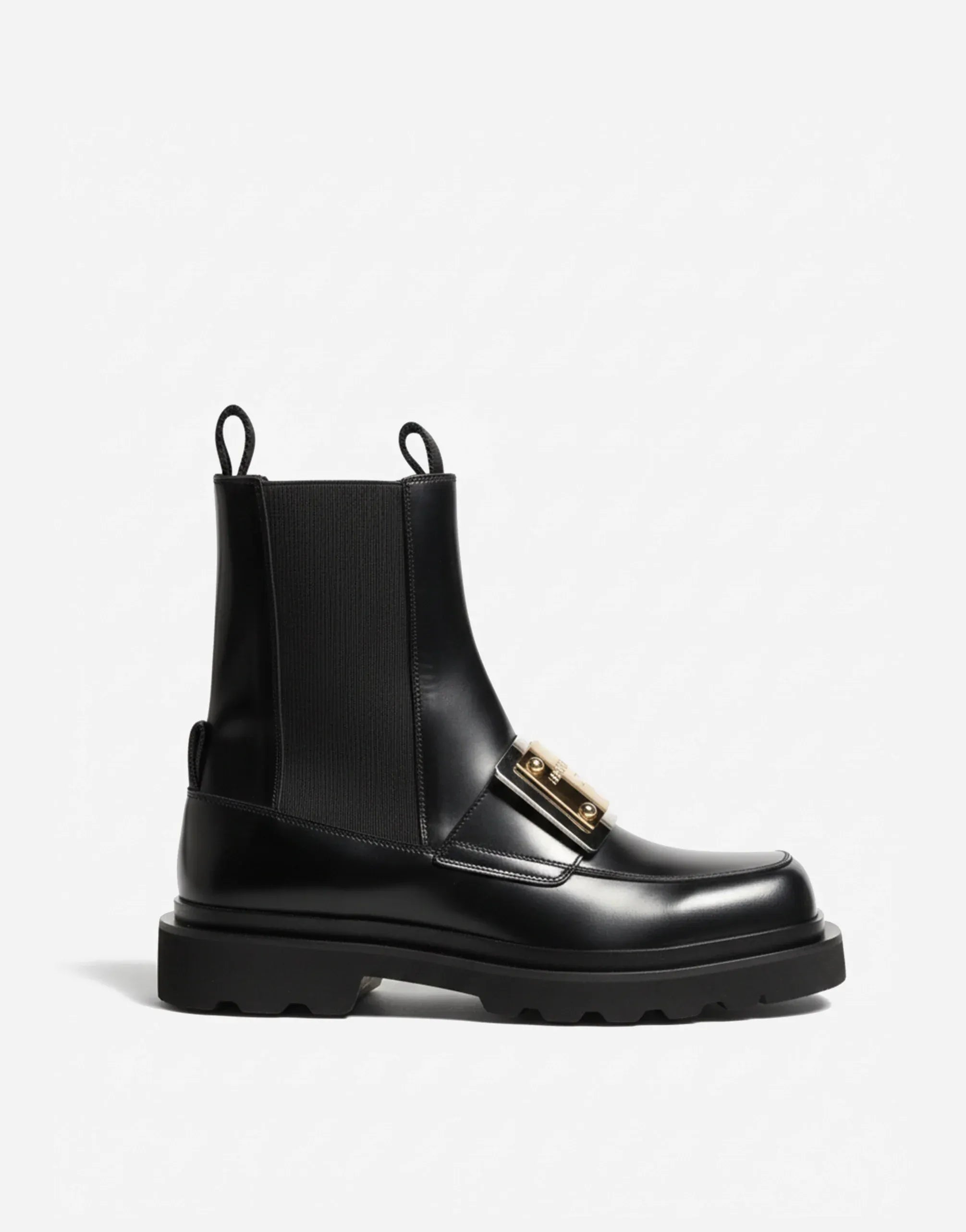 Dolce & Gabbana Logo Plaque Leather Ankle Boots