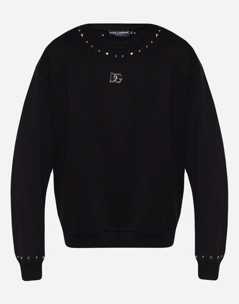Dolce & Gabbana Logo Plaque Studded Sweatshirt | Sendegaro