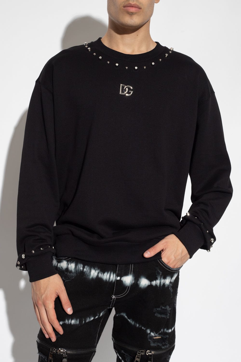 Dolce & Gabbana Logo Plaque Studded Sweatshirt