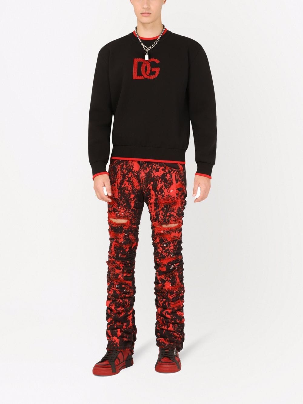 Dolce & Gabbana Logo-Print Contrasting-Trim Sweater