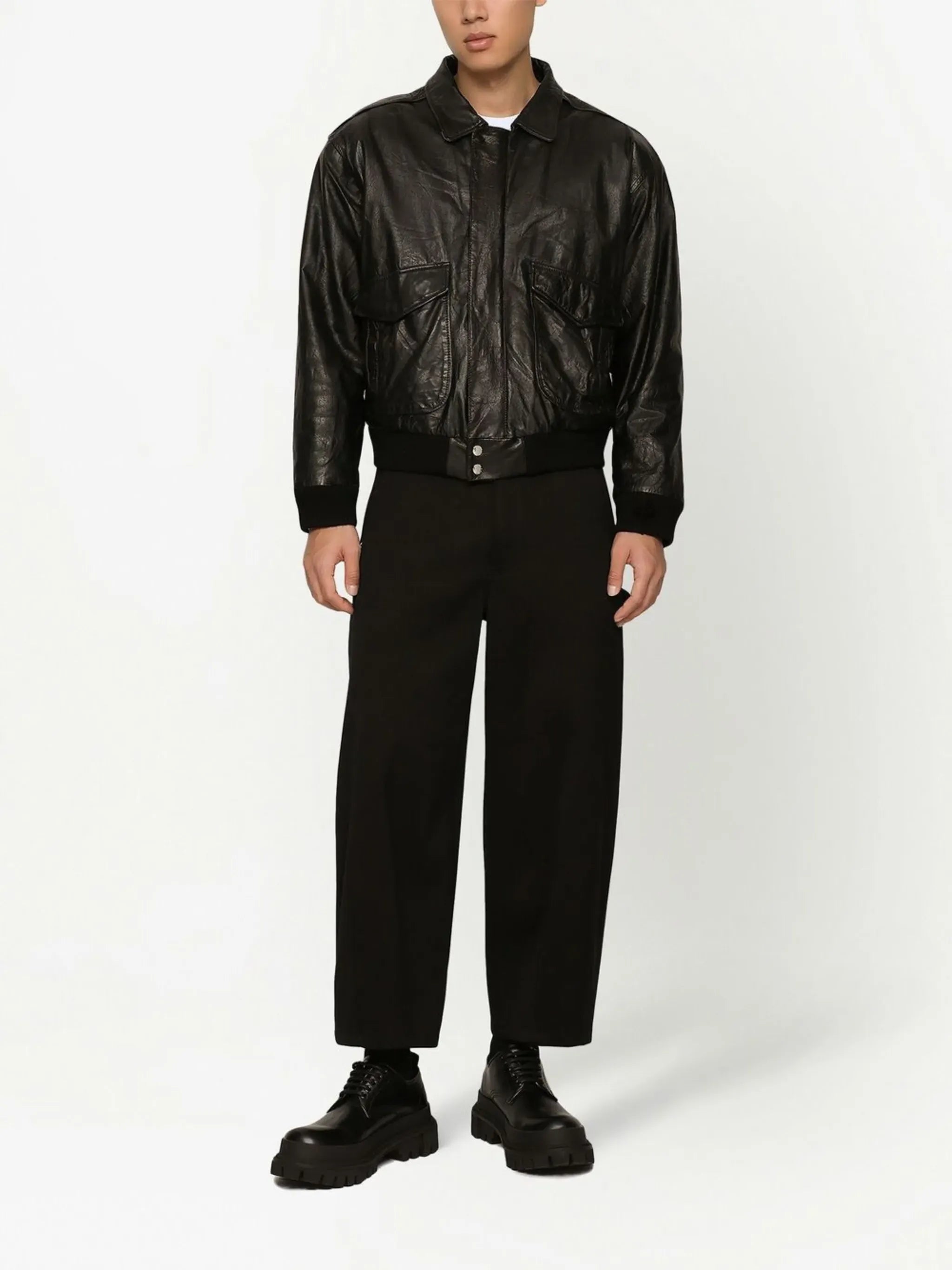 Dolce & Gabbana Logo-Tag Leather Jacket - alternate view