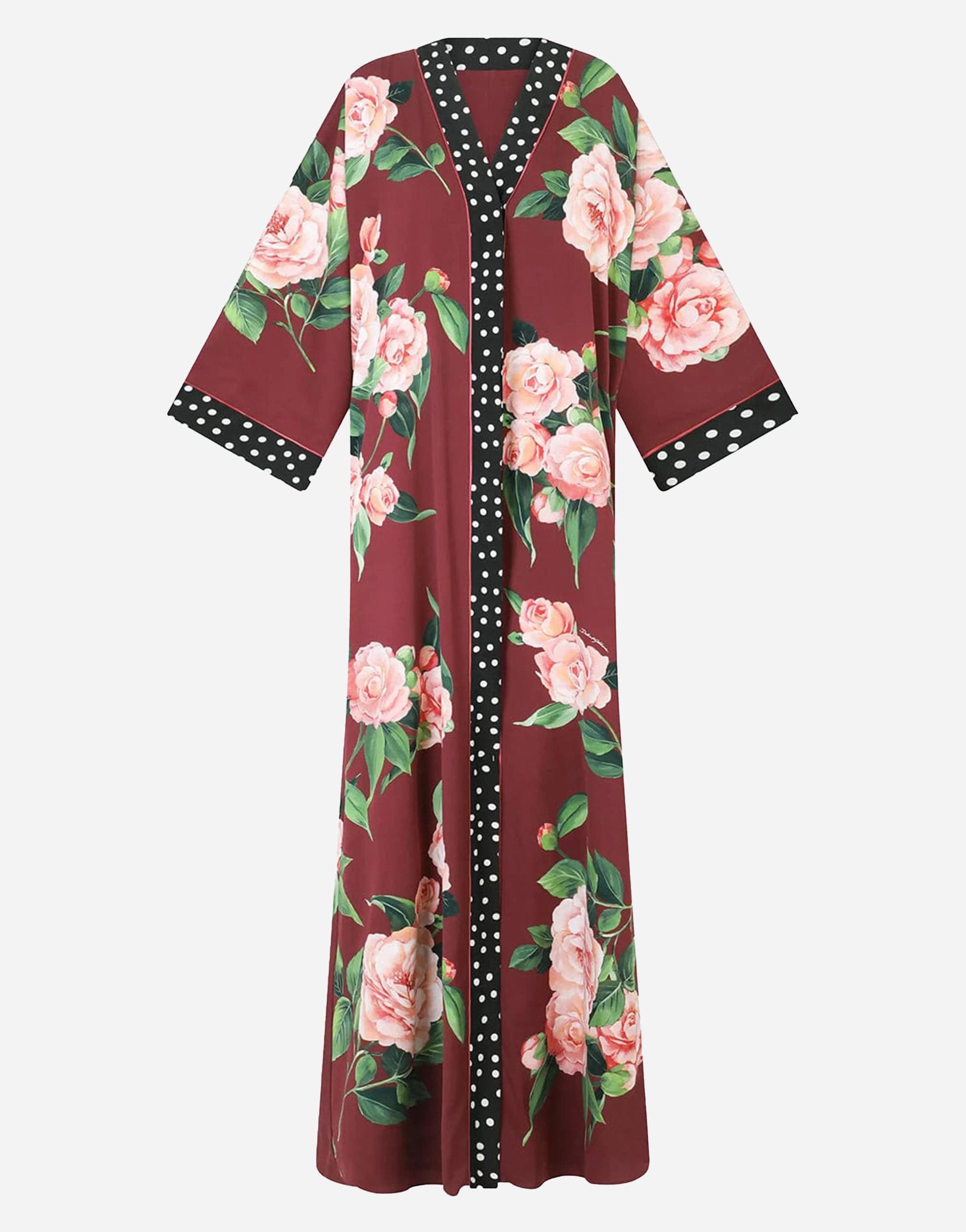 Dolce & Gabbana Long Camellia-Print Charmeuse Robe Dress