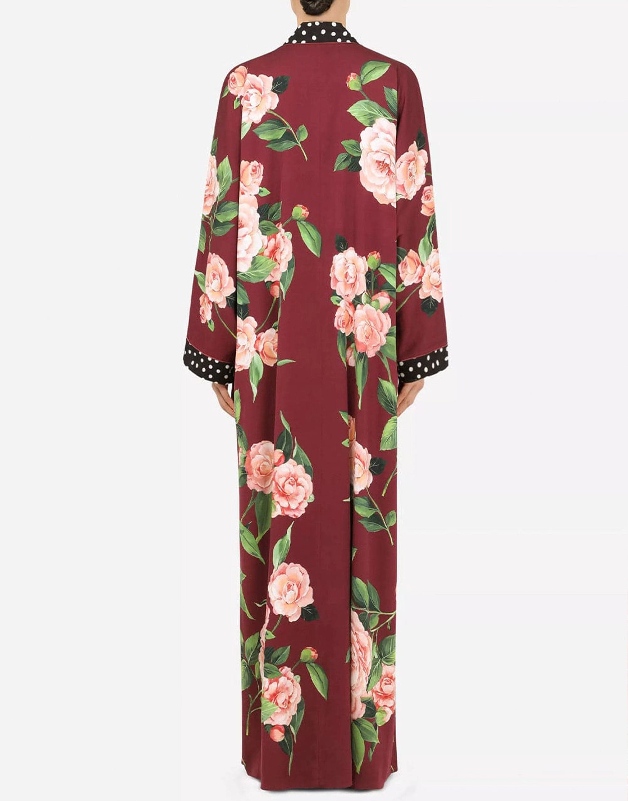 Dolce & Gabbana Long Camellia-Print Charmeuse Robe Dress