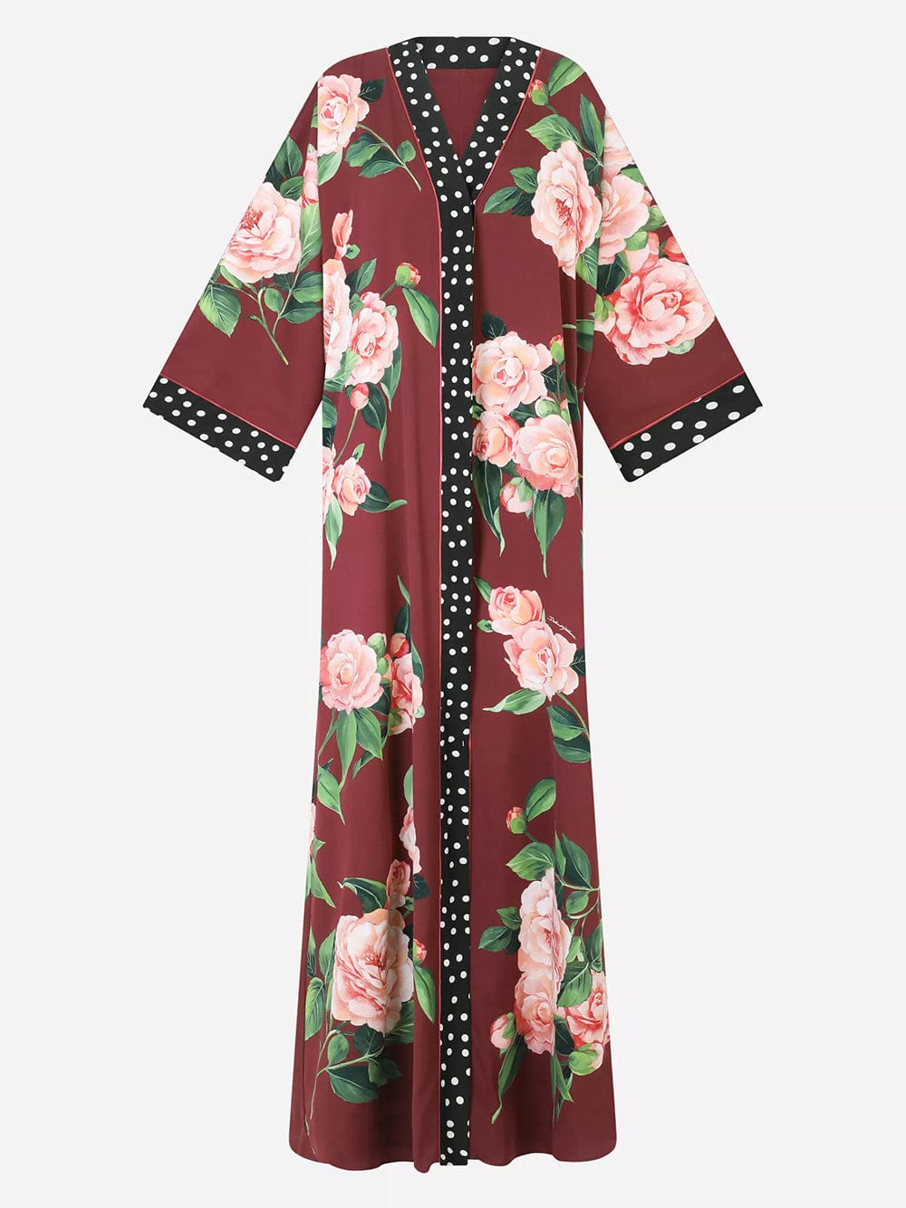 Dolce & Gabbana Long Camellia-Print Charmeuse Robe Dress