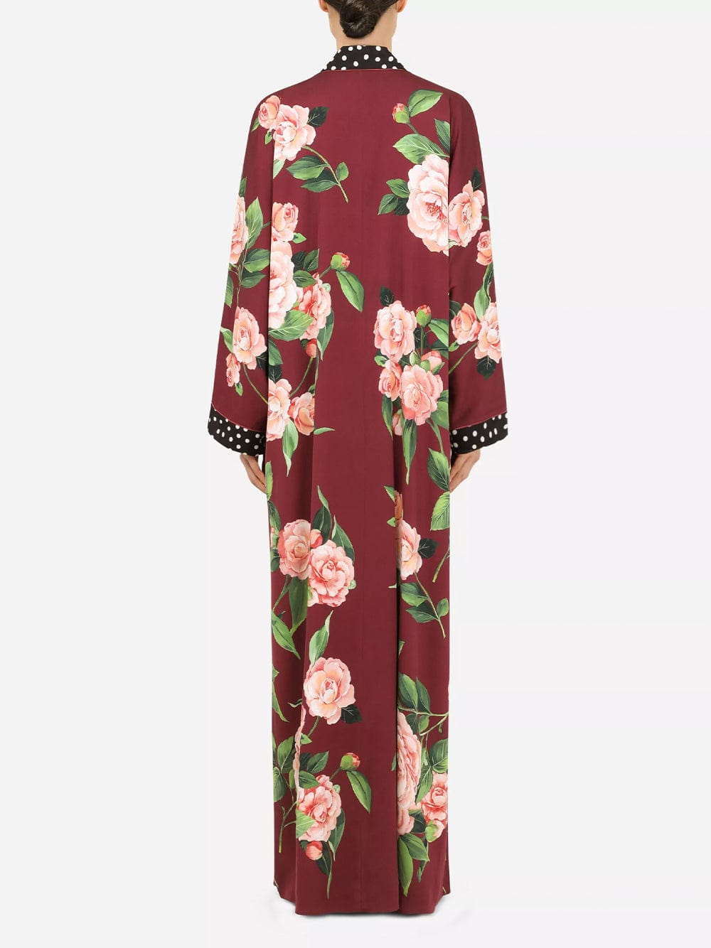 Dolce & Gabbana Long Camellia-Print Charmeuse Robe Dress