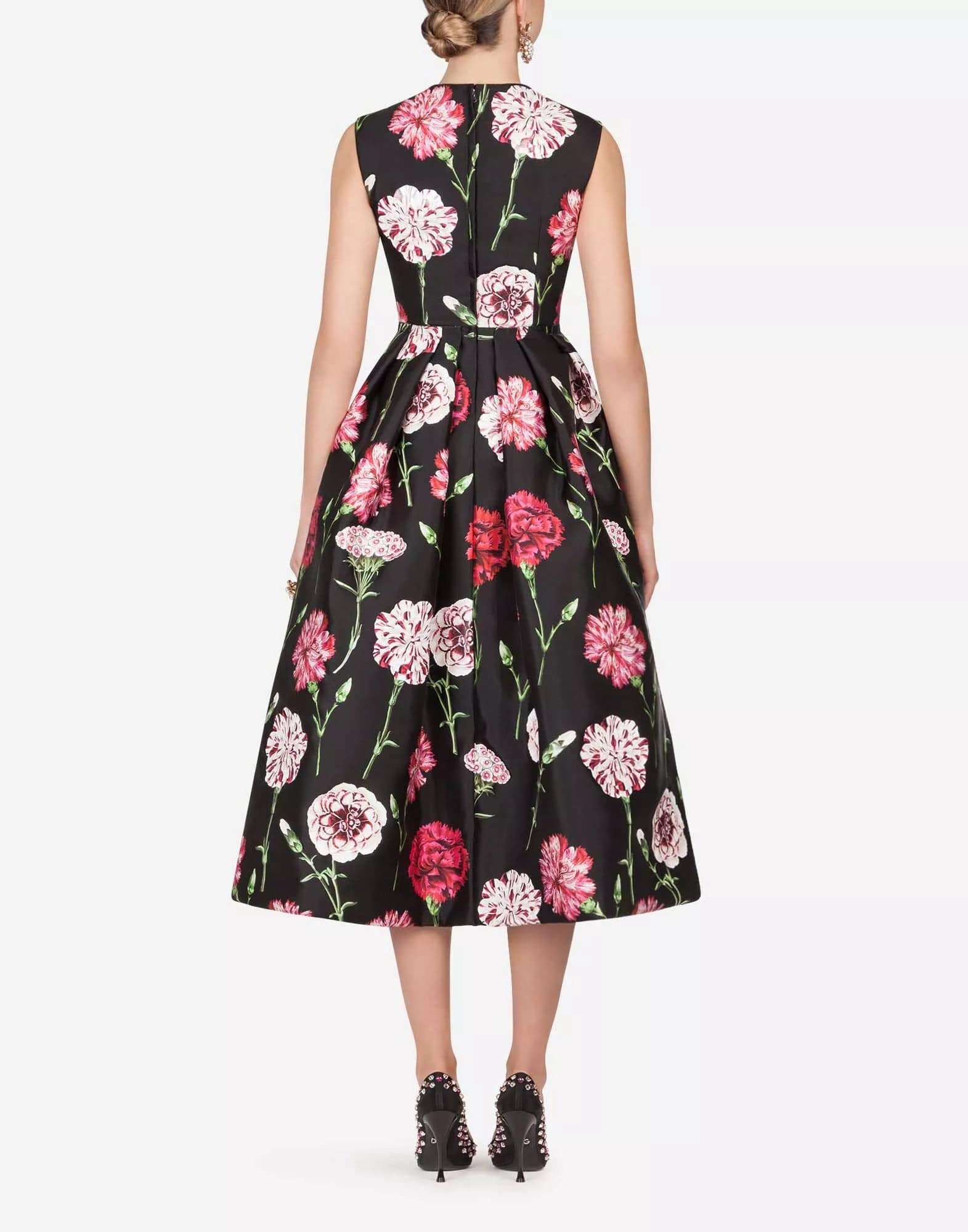 Dolce & Gabbana Long Carnation Print Mikado Silk Dress