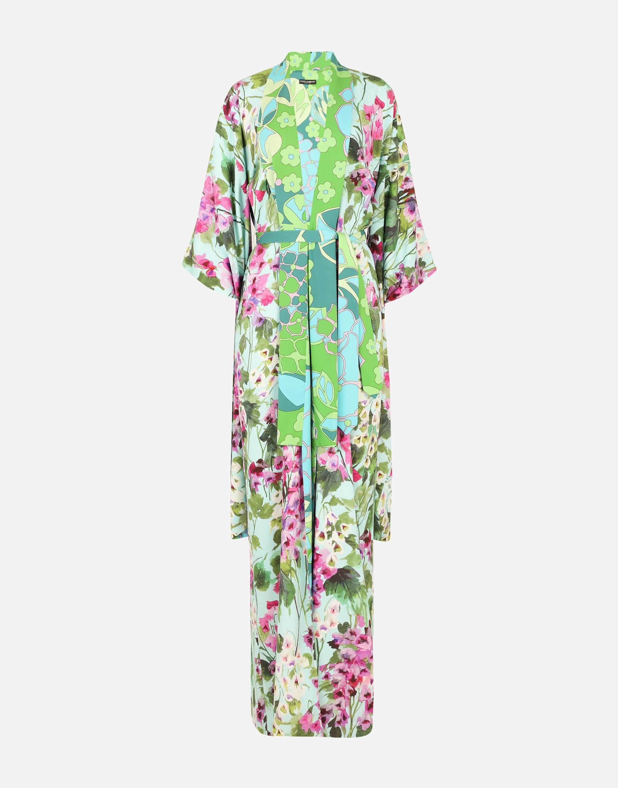 Dolce & Gabbana Long Charmeuse Caftan With Bluebell Print
