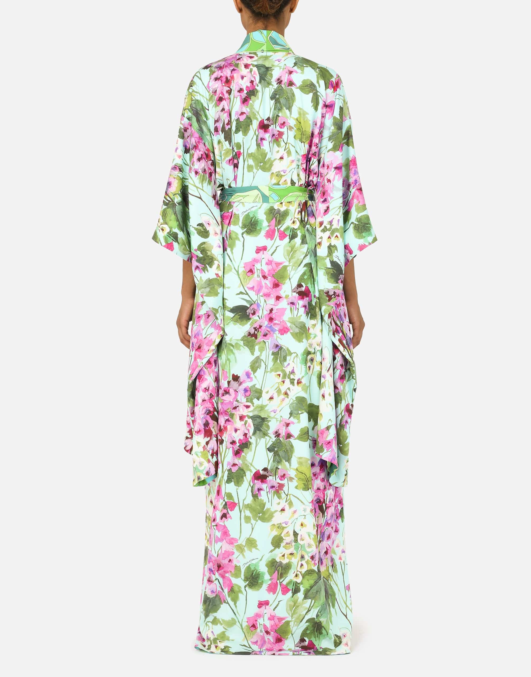 Dolce & Gabbana Long Charmeuse Caftan With Bluebell Print