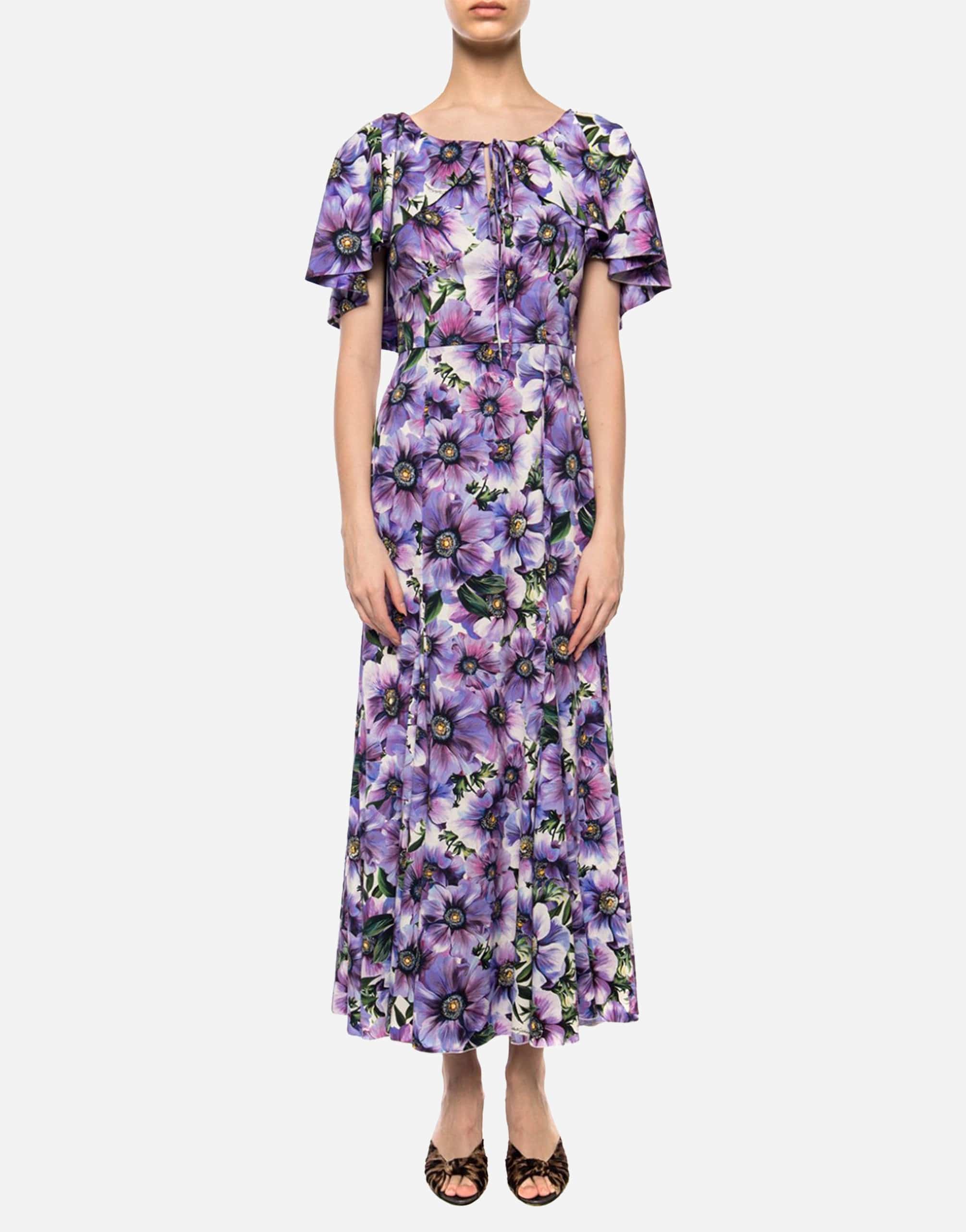 Long Charmeuse Dress With Anemone Print