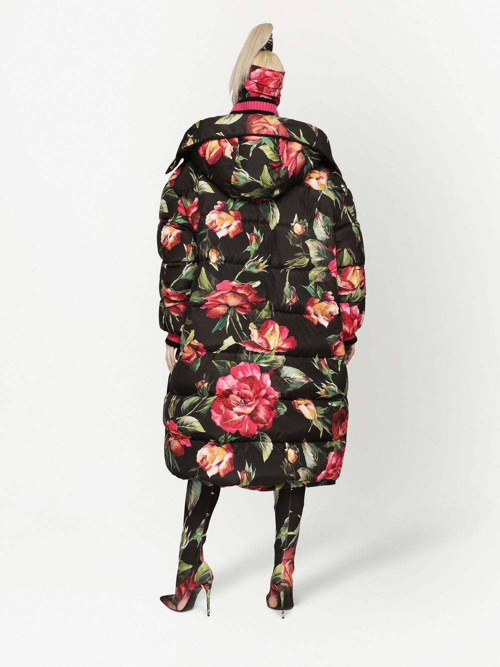 Dolce & Gabbana Long Floral-Print Down Coat