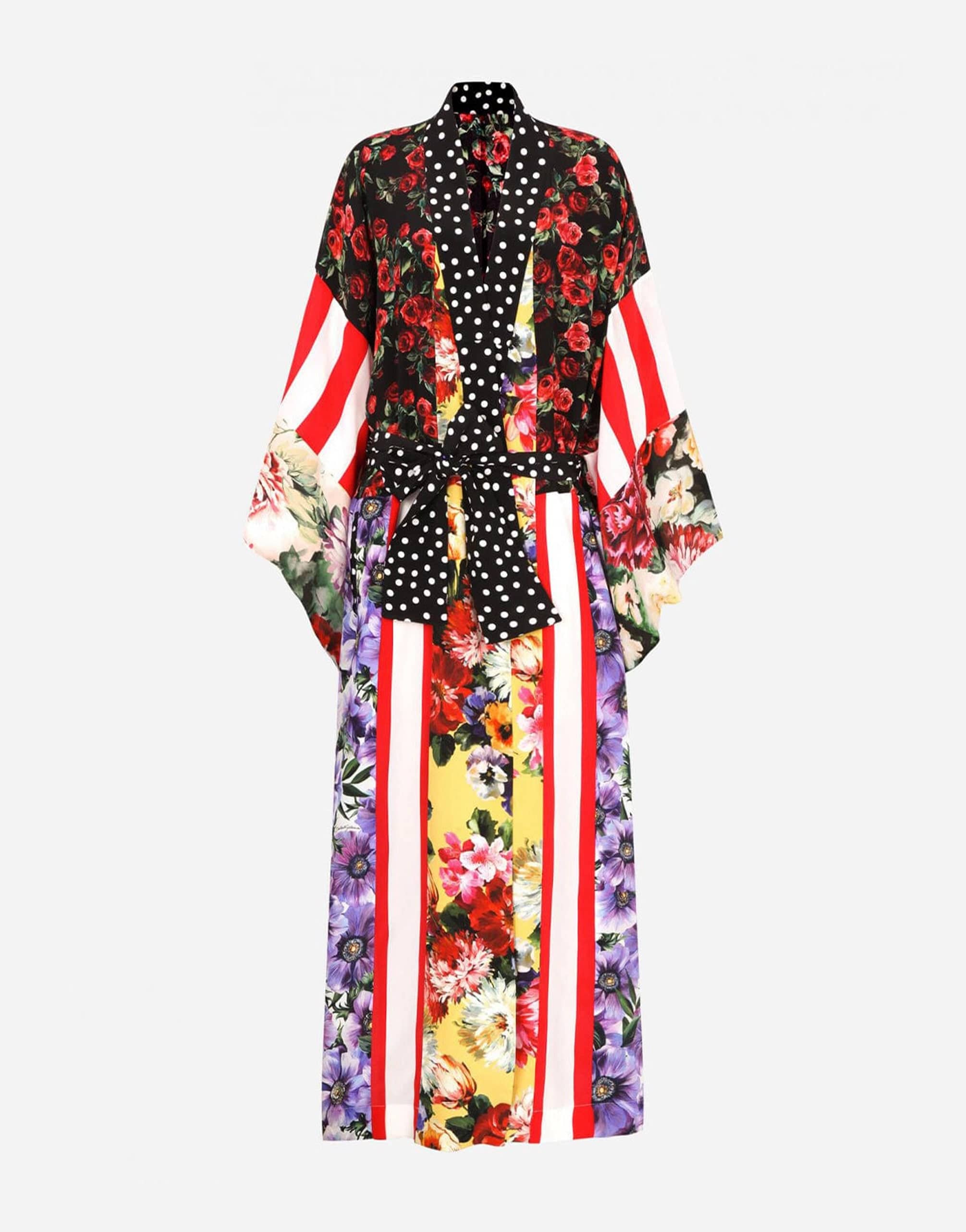 Dolce & Gabbana Long Mixed-Print Silk Coat