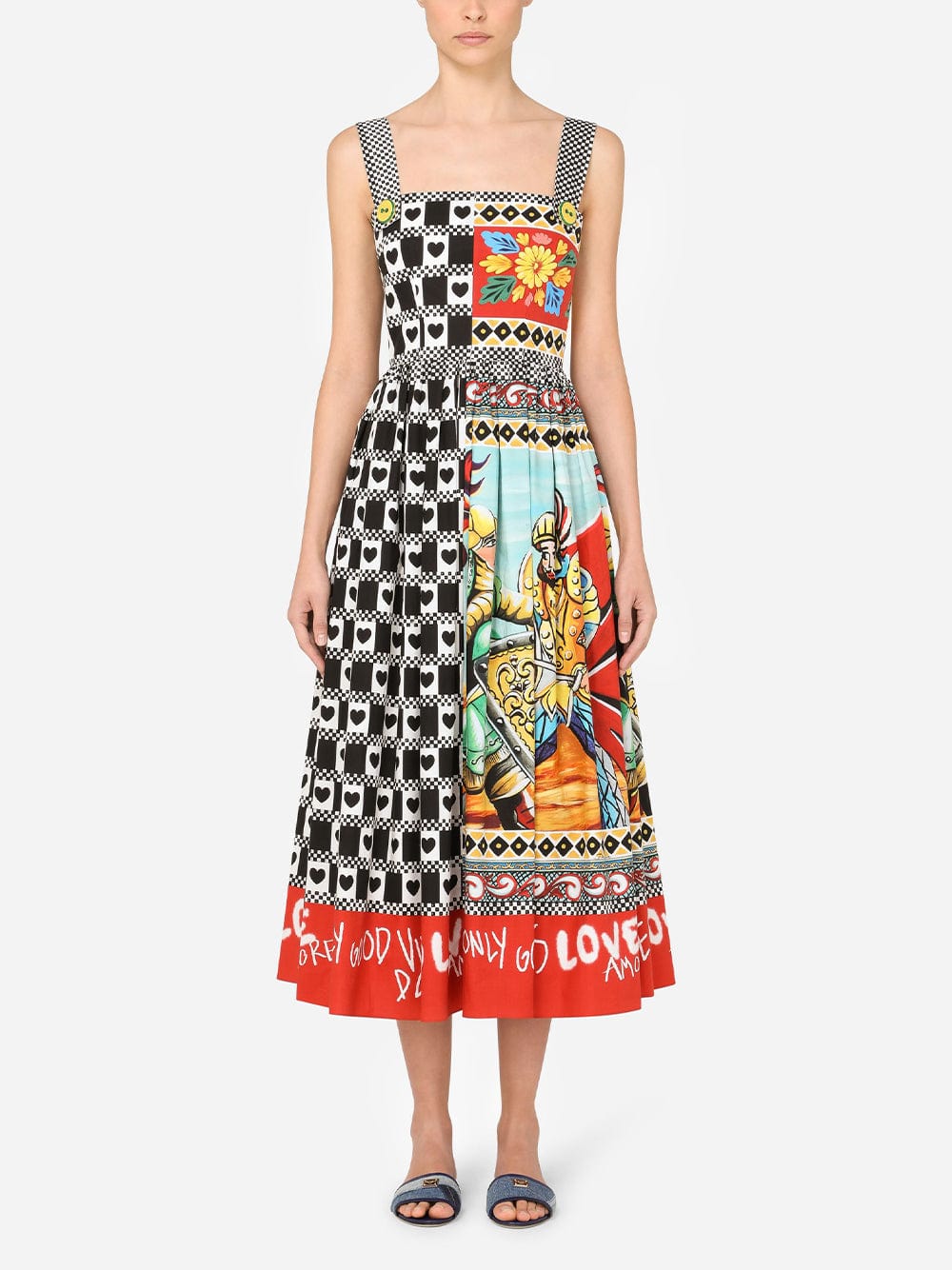 Dolce & Gabbana Long Patchwork-Print Poplin Dress