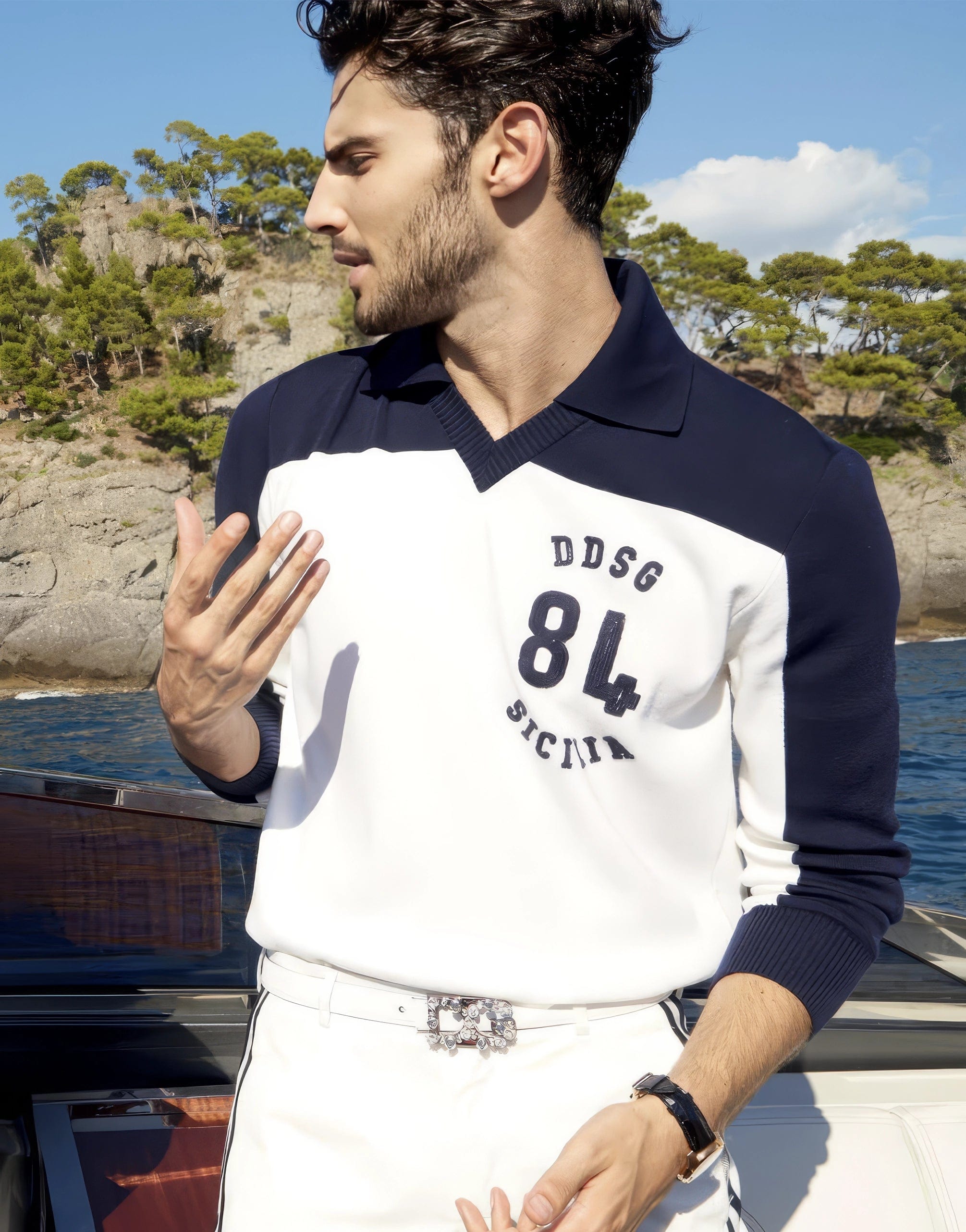 Dolce & Gabbana White Long Sleeve Knit Polo
