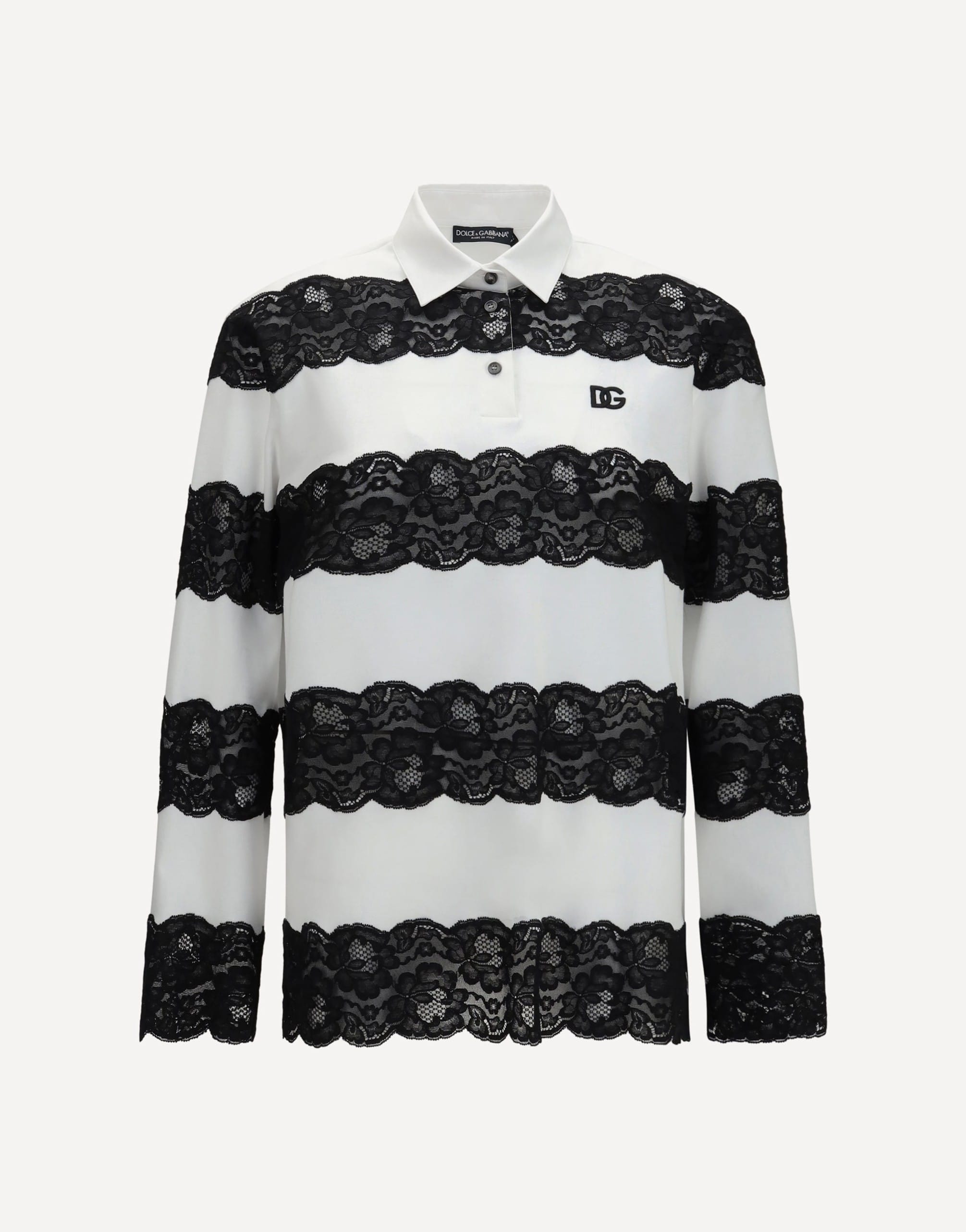 Dolce & Gabbana Long-Sleeve Polo Shirt With Lace