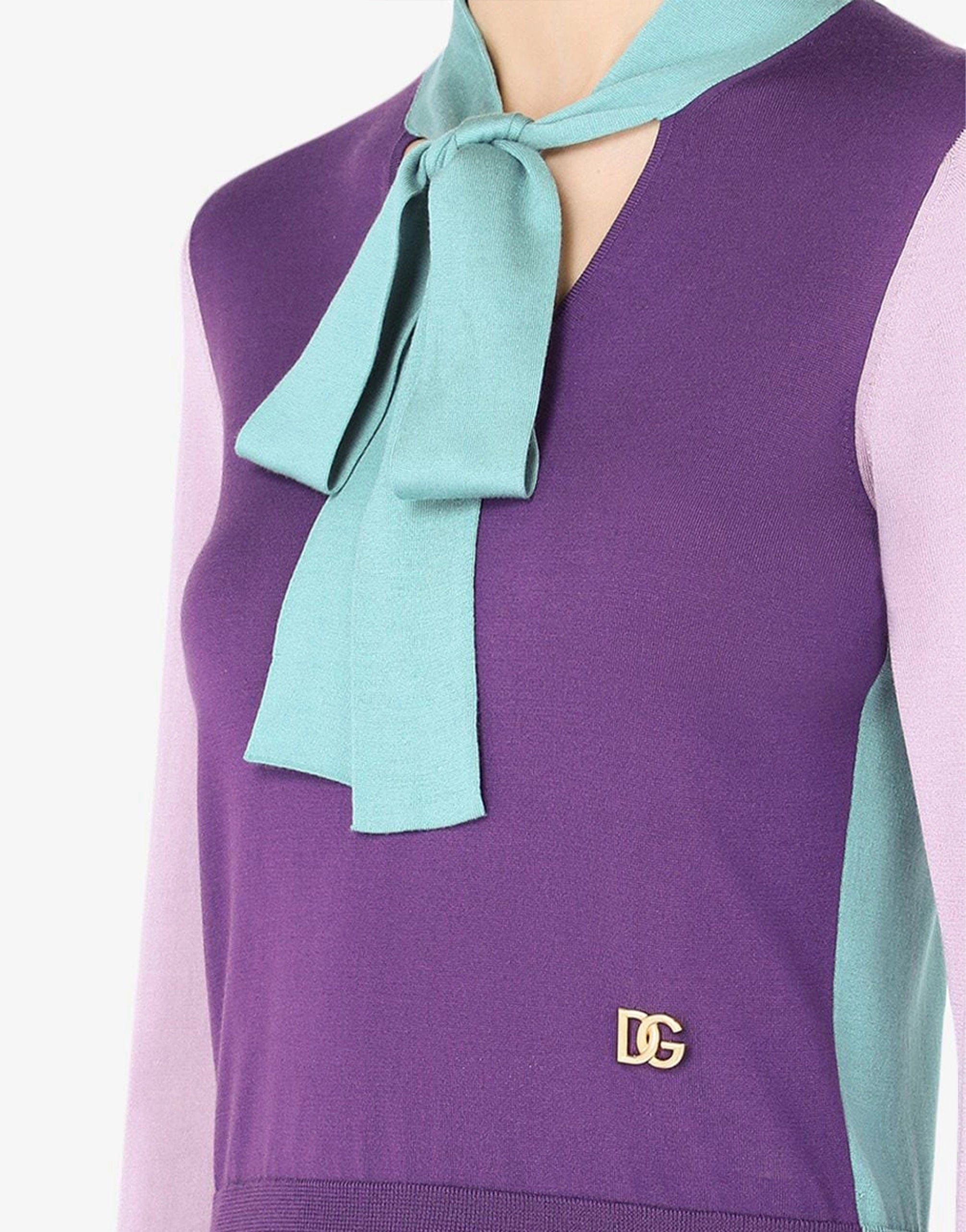 Meerkleurige pussy-bow zijden trui met lange mouwen
