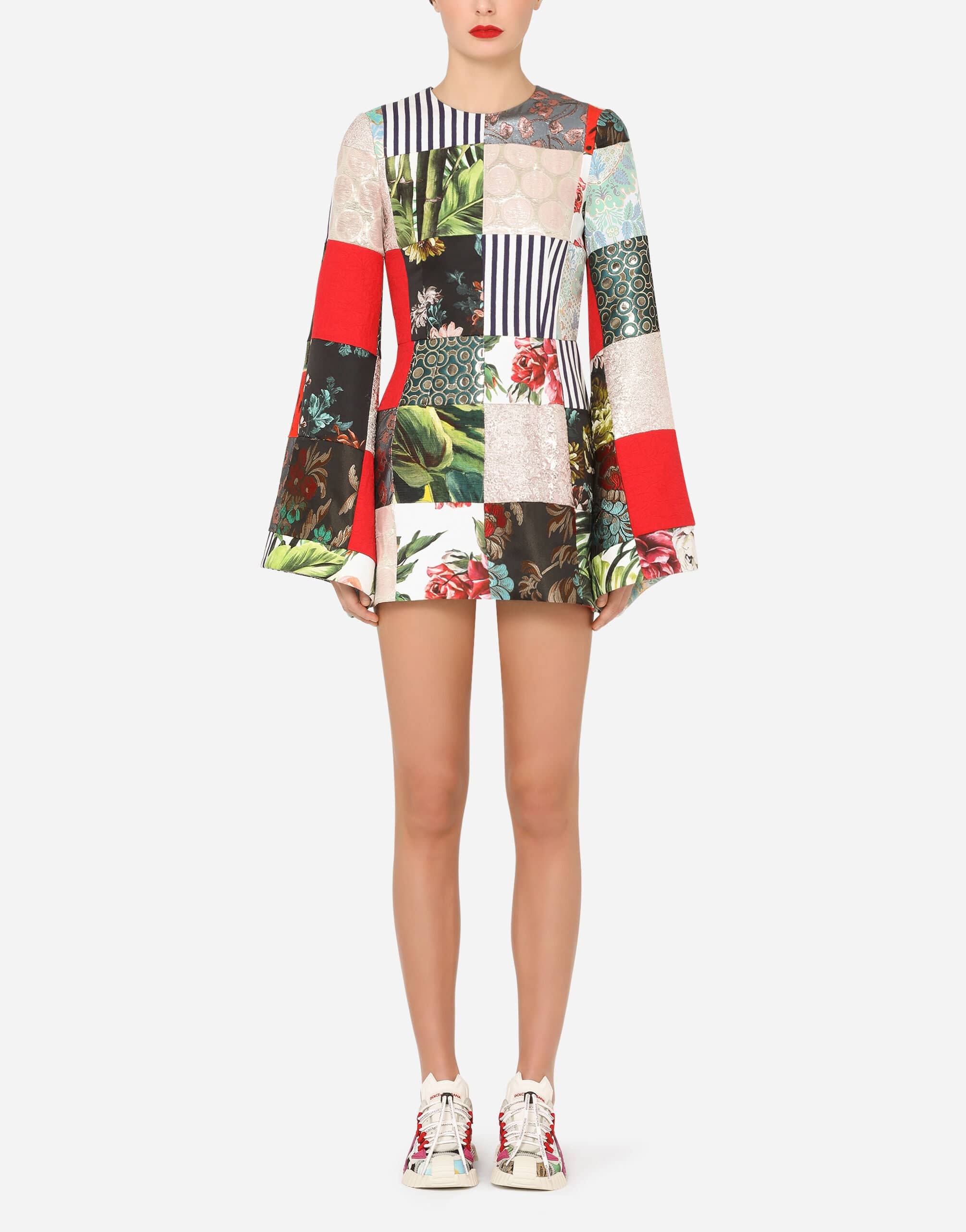 Dolce & Gabbana Long-Sleeved Patchwork Jacquard Dress