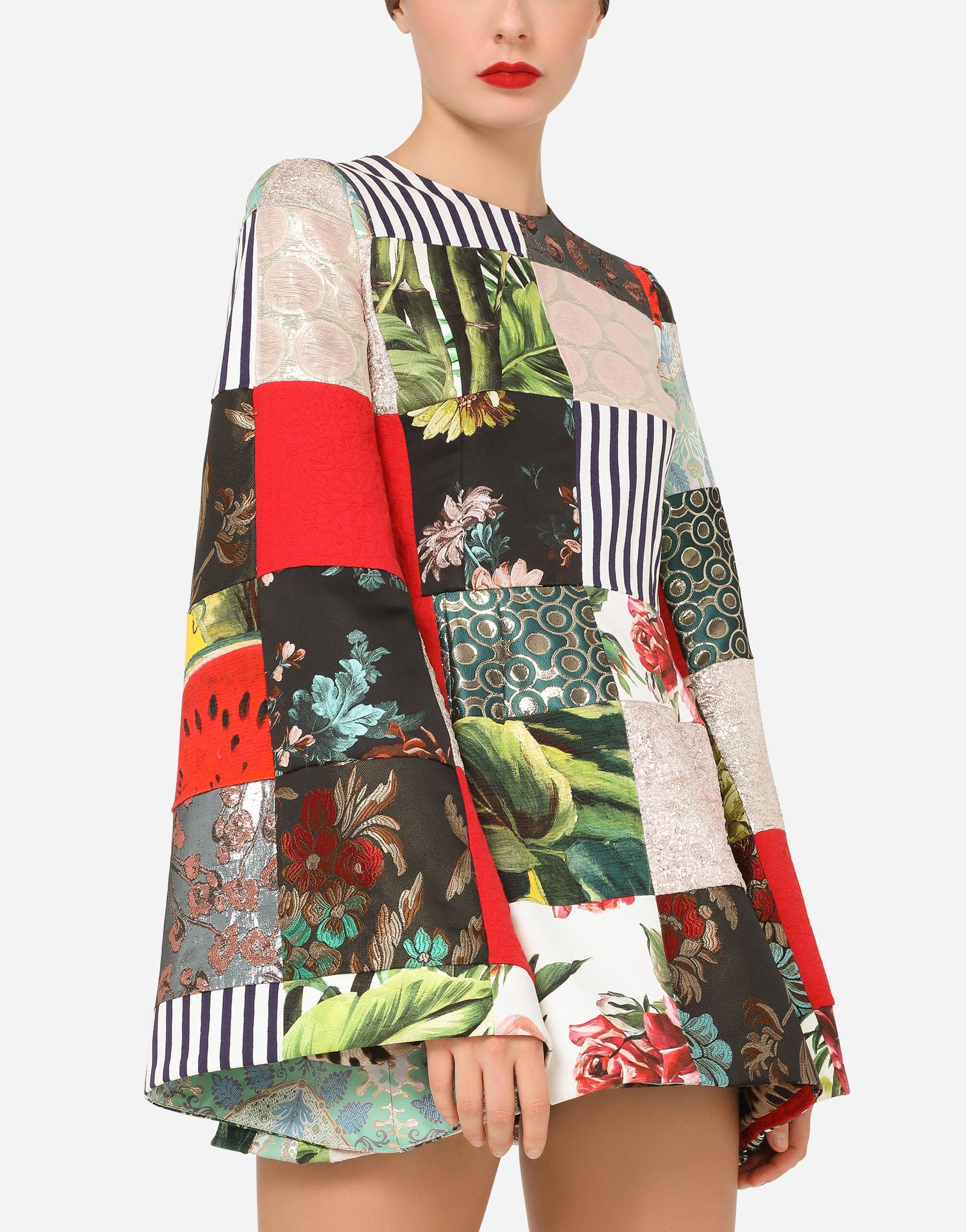 Dolce & Gabbana Long-Sleeved Patchwork Jacquard Dress