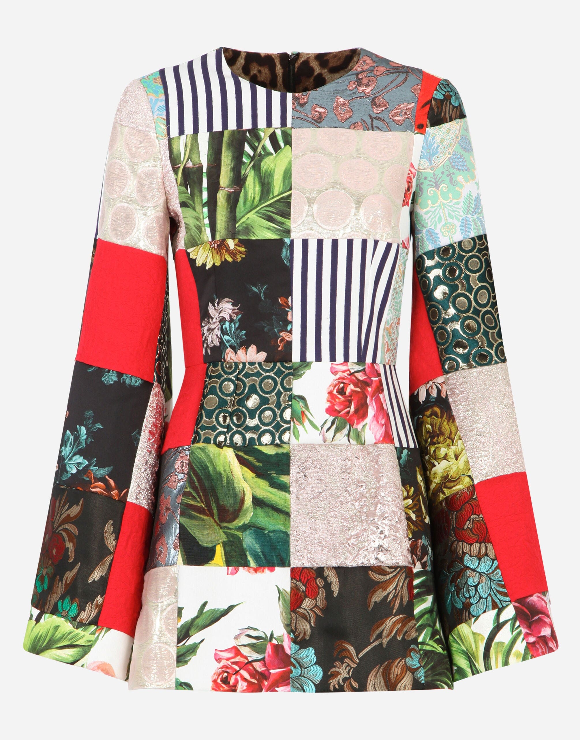 Dolce & Gabbana Long-Sleeved Patchwork Jacquard Dress