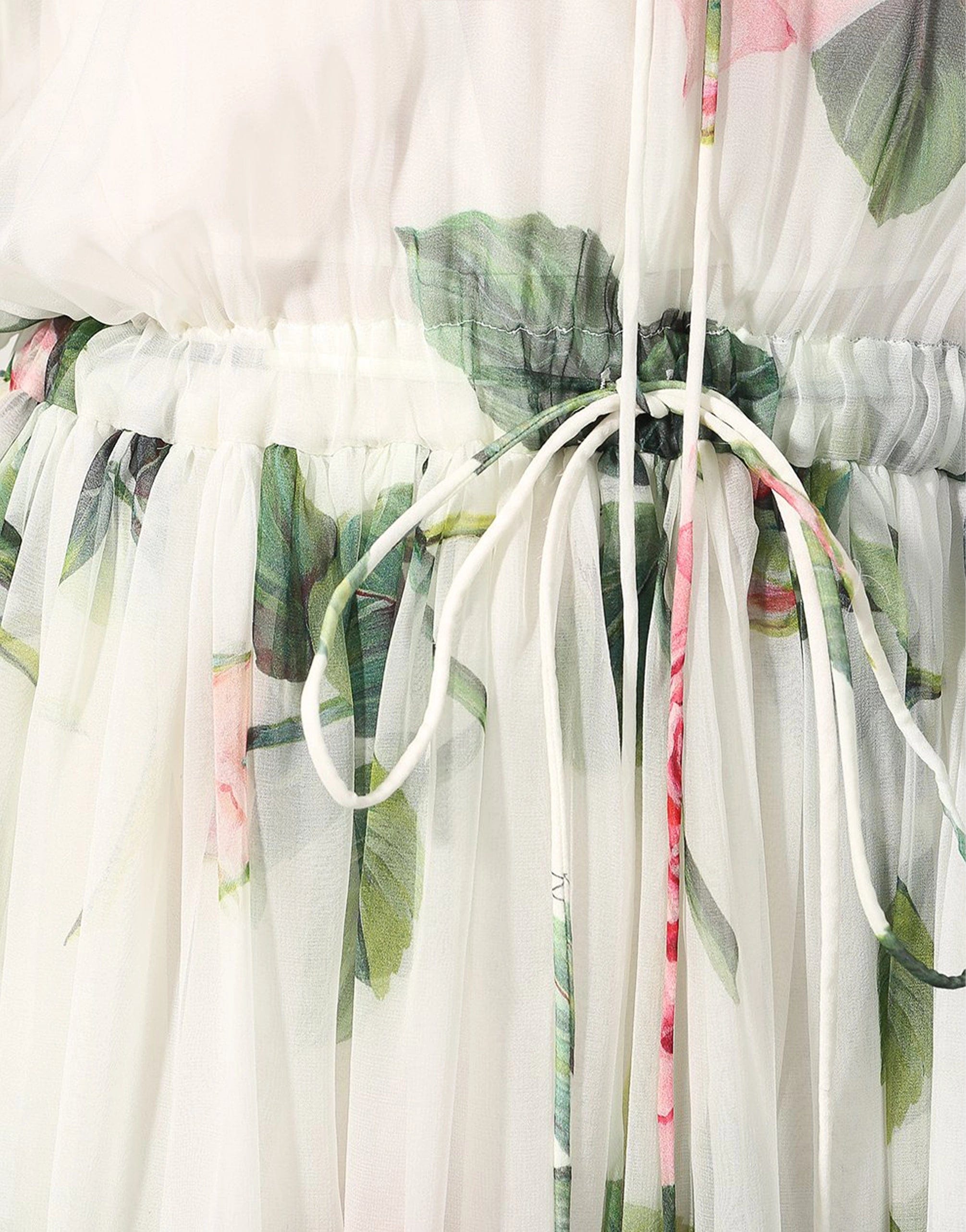 Long Tropical Rose Print Chiffon Dress
