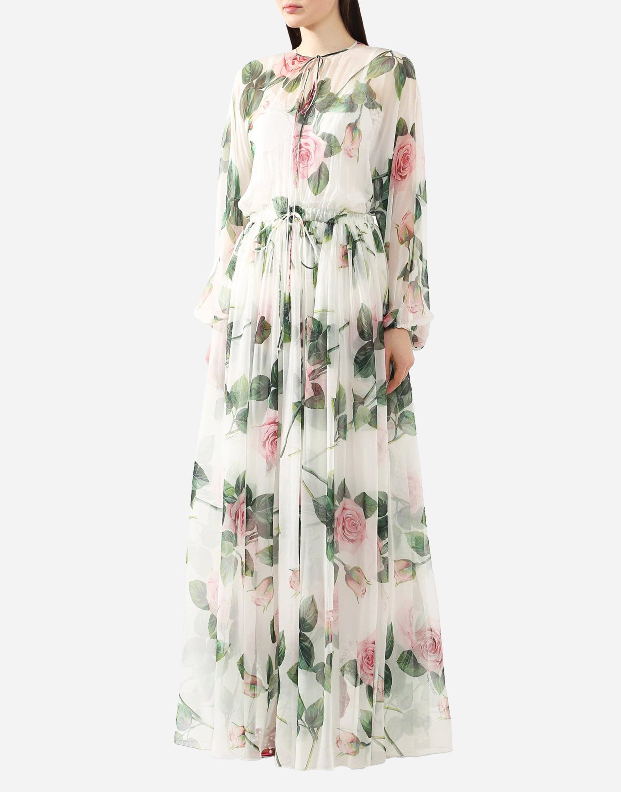 Dolce & Gabbana Long Tropical Rose Print Chiffon Dress