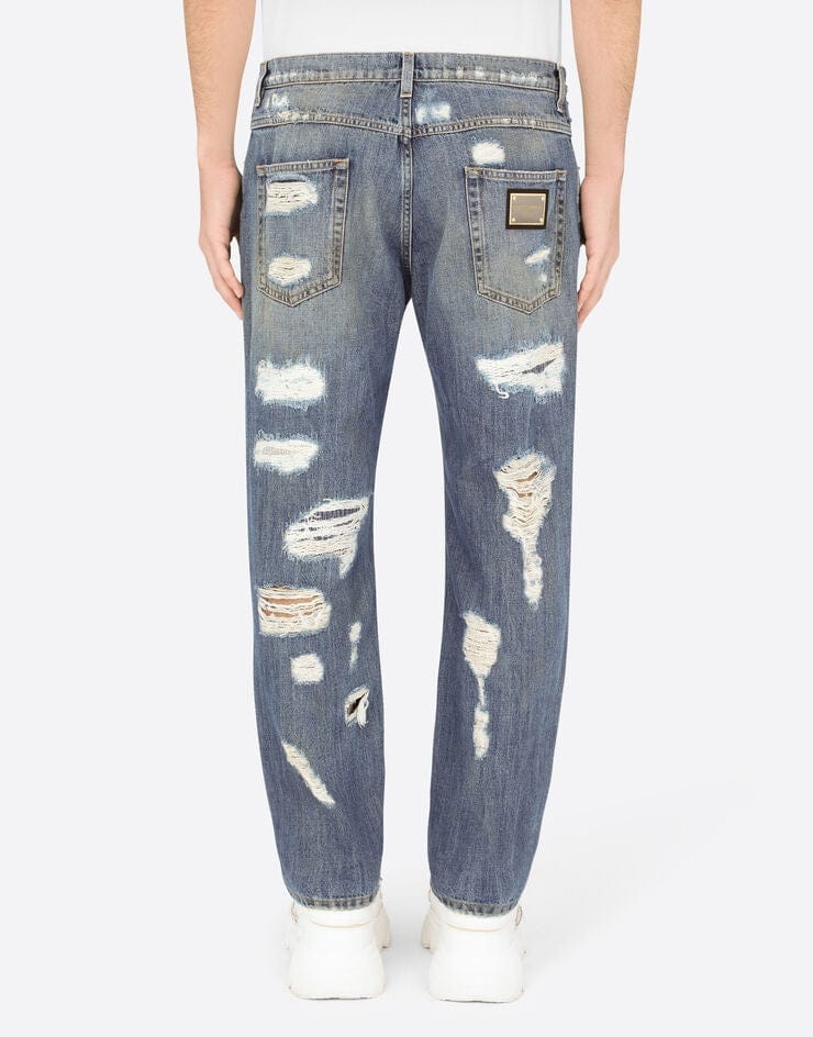 Dolce & Gabbana Loose Blue Jeans With Rips