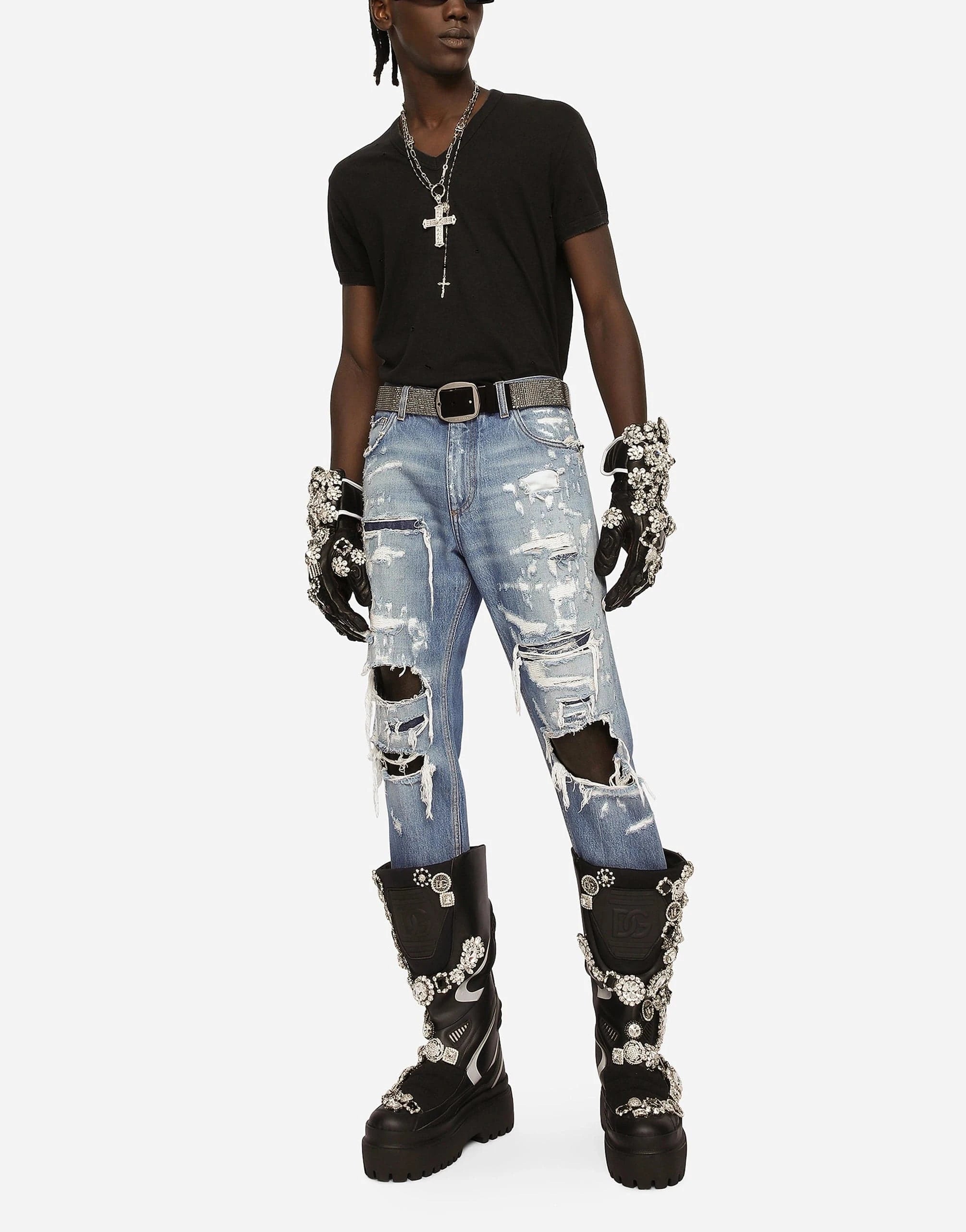 Dolce & Gabbana Loose Wash Denim Destroyed Jeans