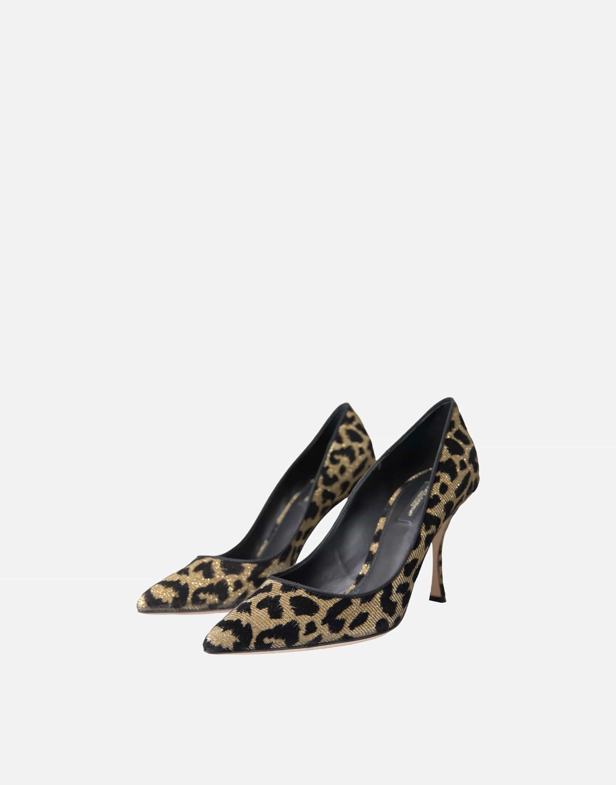 Dolce & Gabbana Black Gold Leopard Lurex Heels Pumps Shoes