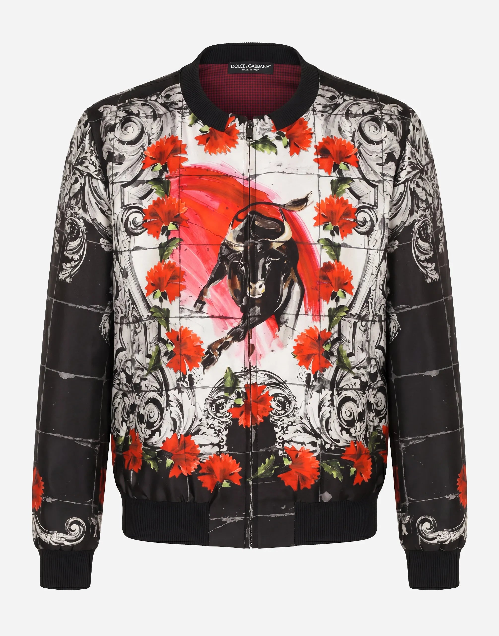 Dolce & Gabbana Dolce & Gabbana Majolica Bull Print Bomber Jacket