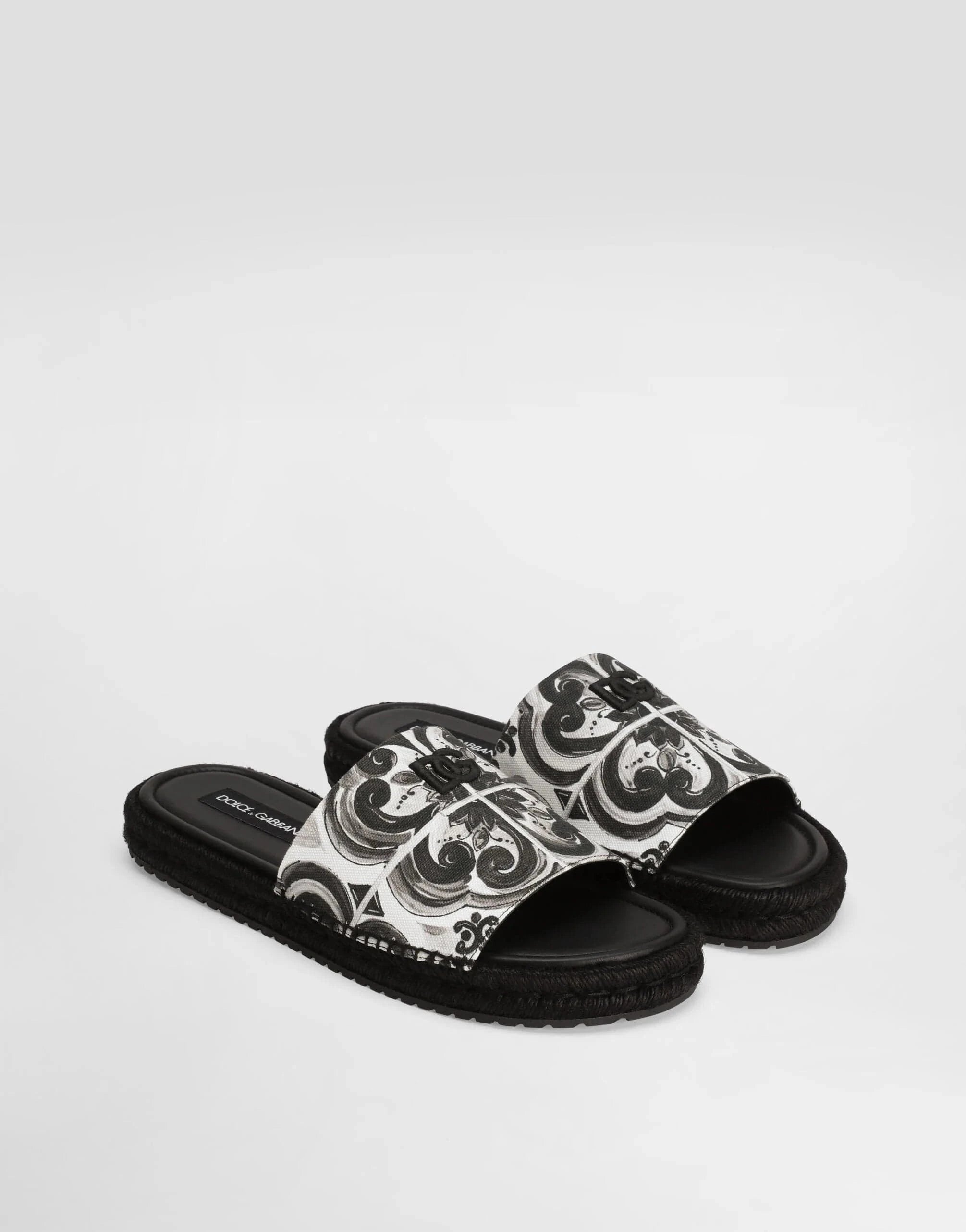 Dolce & Gabbana Majolica-Print Canvas Slides