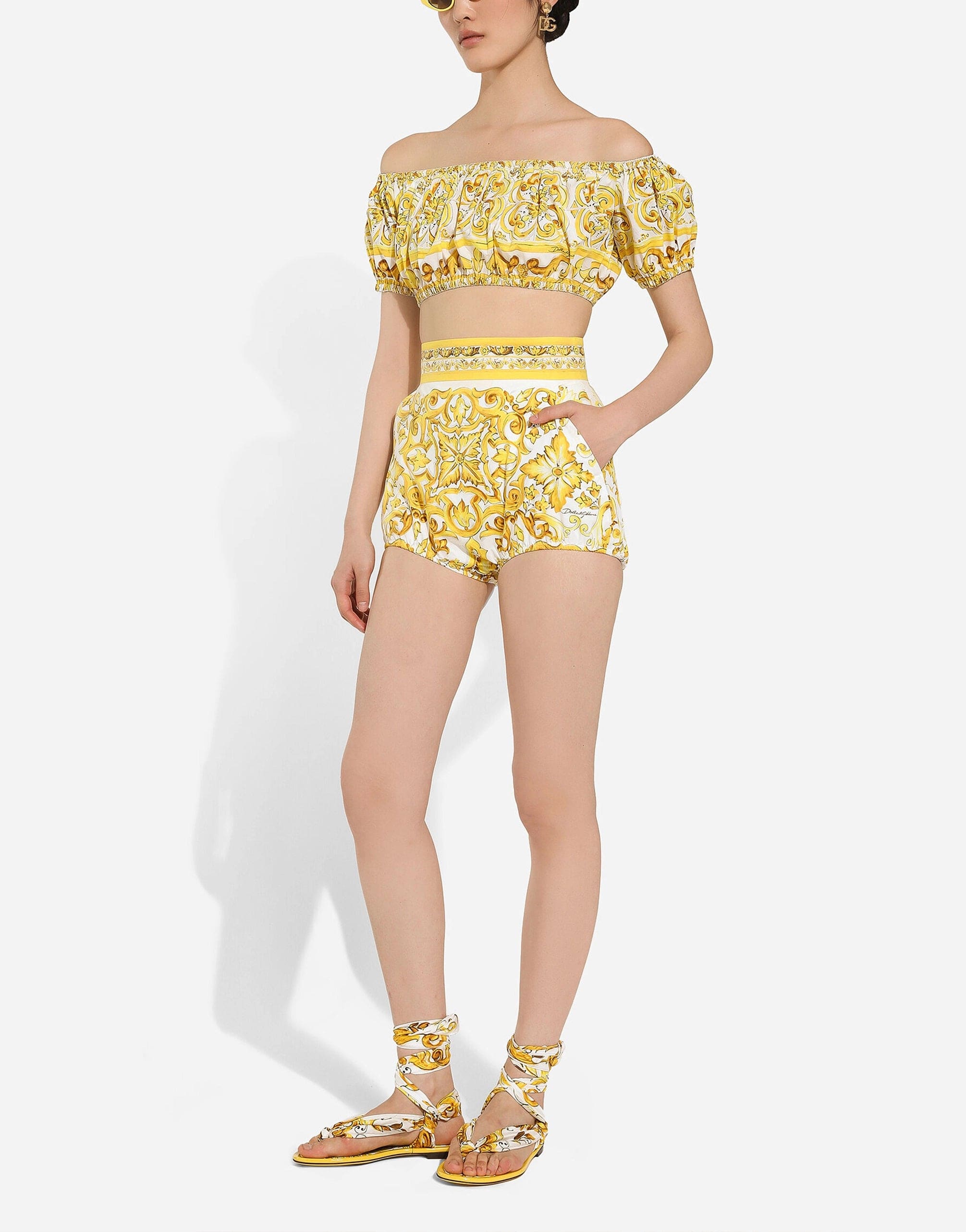 Dolce & Gabbana Majolica-Print Cotton Crop Top