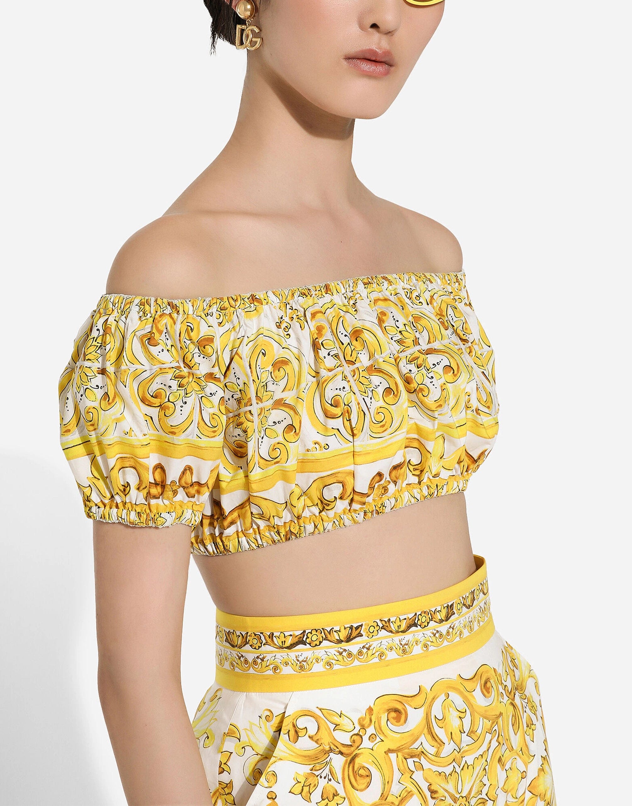 Dolce & Gabbana Majolica-Print Cotton Crop Top