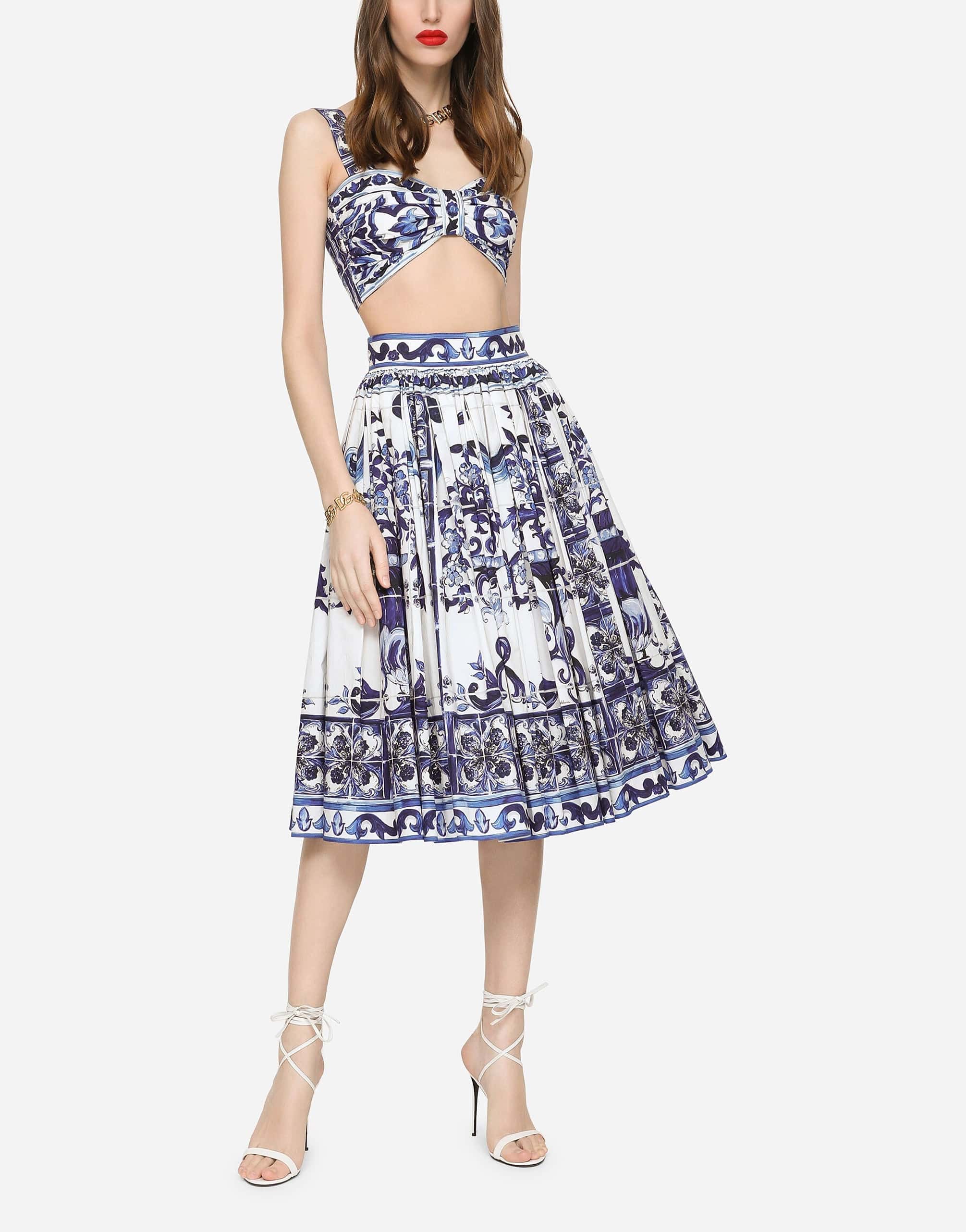 Dolce & Gabbana Majolica-Print Pleated Midi Skirt