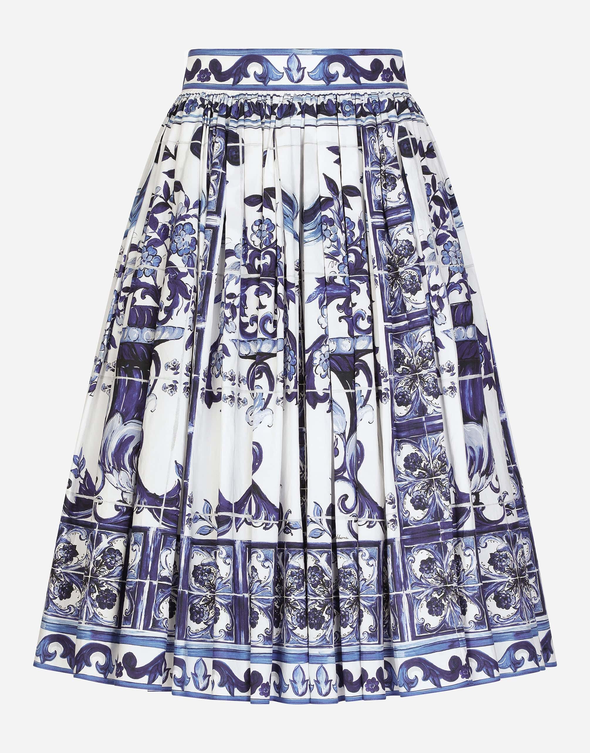 Dolce & Gabbana Majolica-Print Pleated Midi Skirt