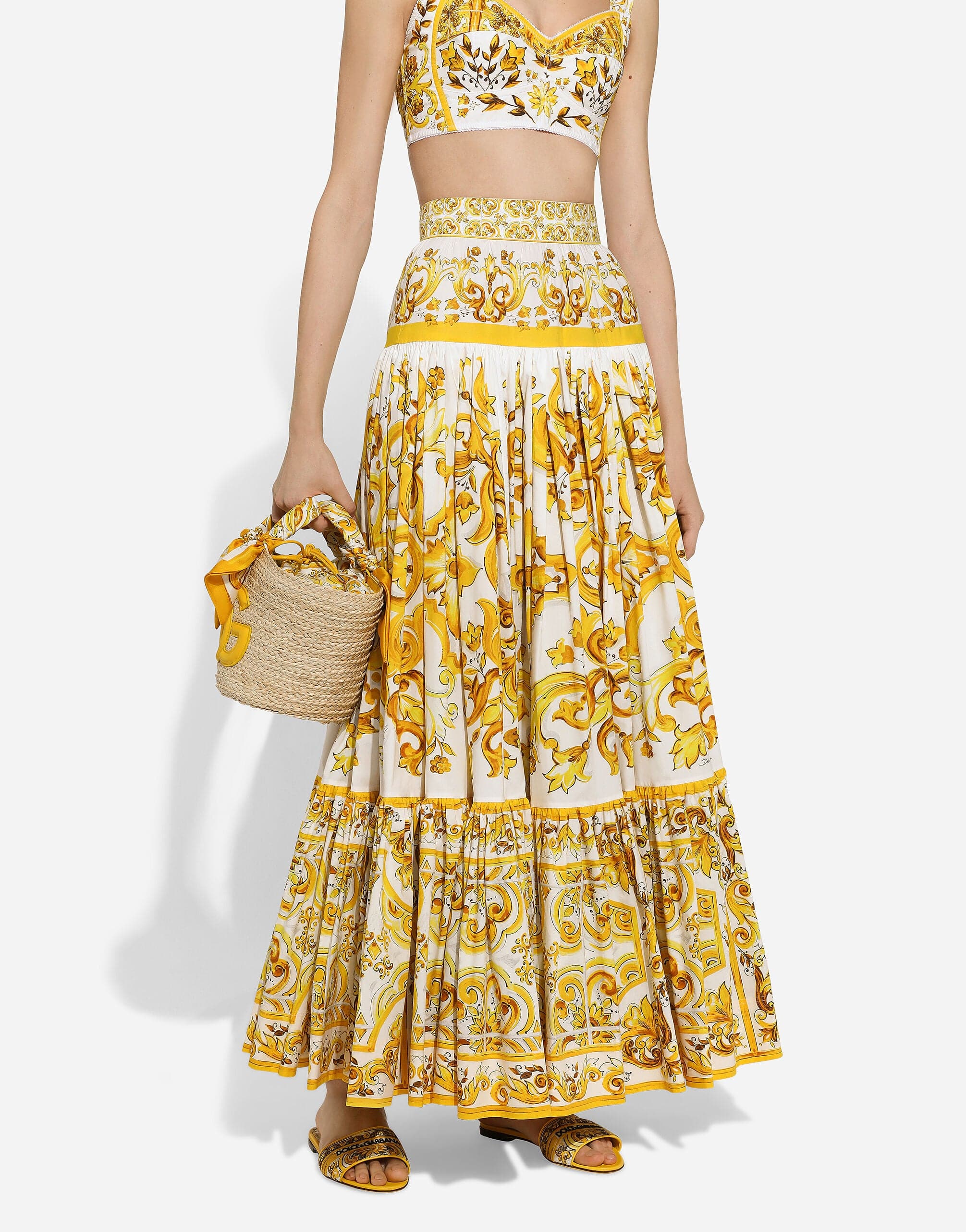 Dolce & Gabbana Majolica-Print Poplin Maxi Skirt