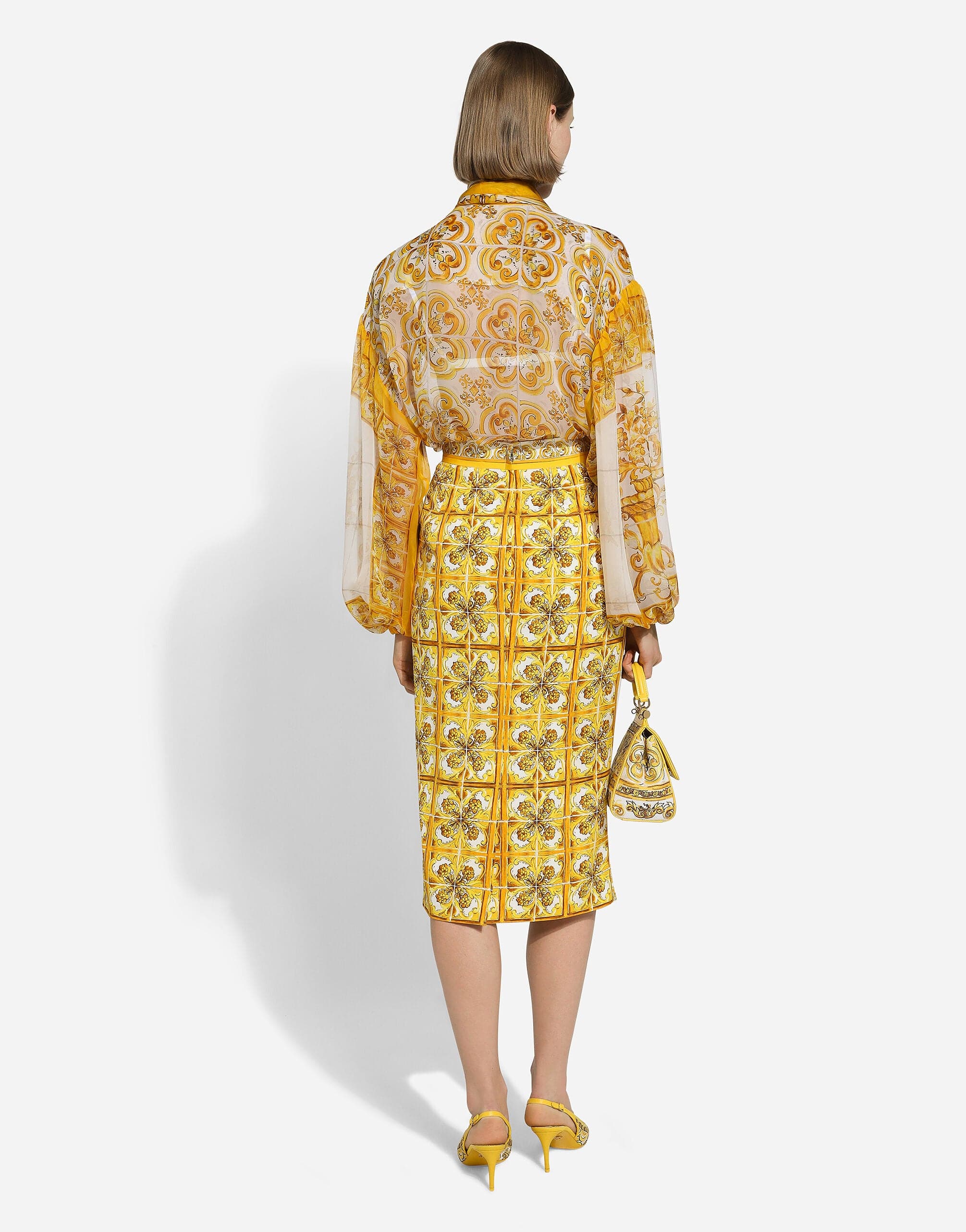 Dolce & Gabbana Majolica-Print Silk Charmeuse Calf-Length Skirt