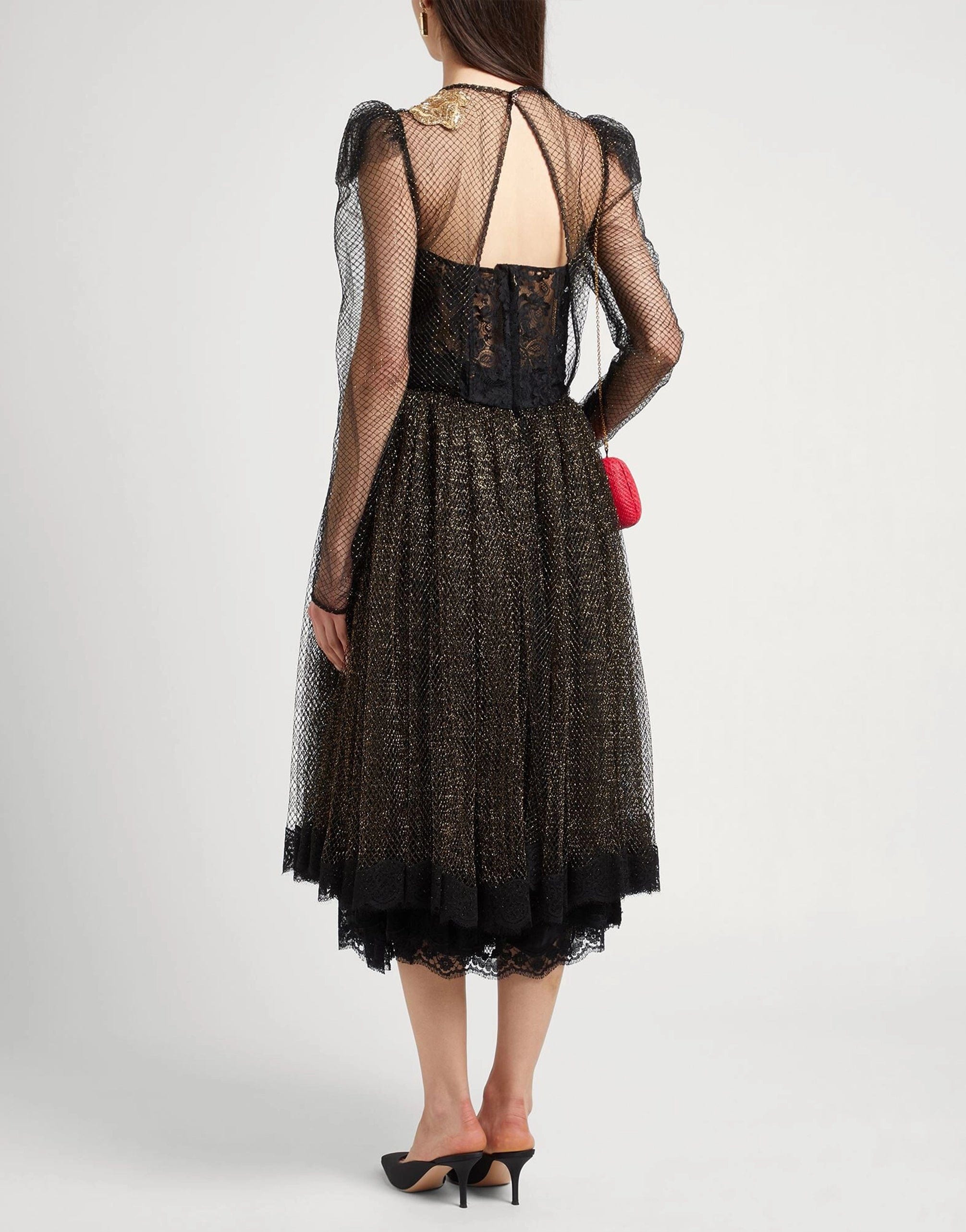 Dolce & Gabbana Mesh Dress With Crystal And Floral Embellishments