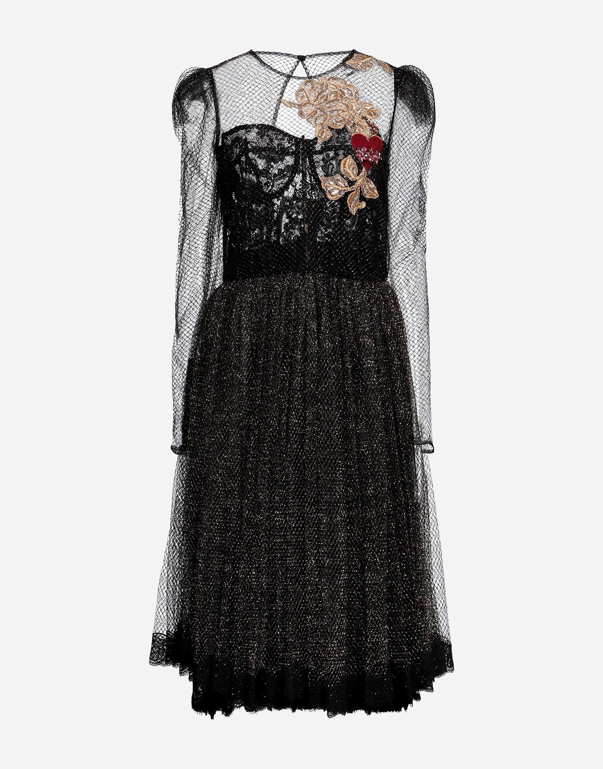 Dolce & Gabbana Mesh Dress With Crystal And Floral Embellishments