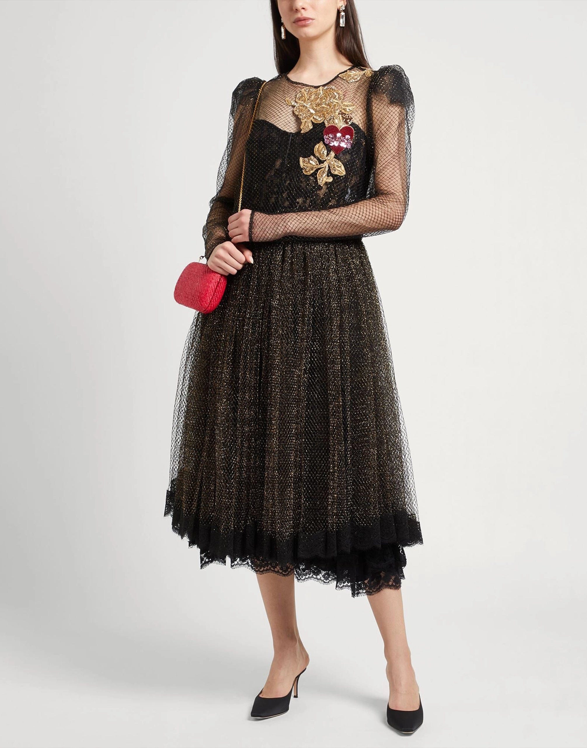 Dolce & Gabbana Mesh Dress With Crystal And Floral Embellishments