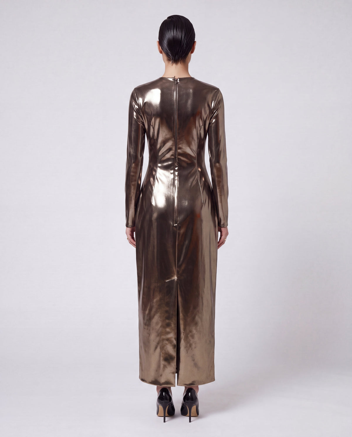Dolce & Gabbana Metallic Gold Polyester LongSleeve Maxi Dress