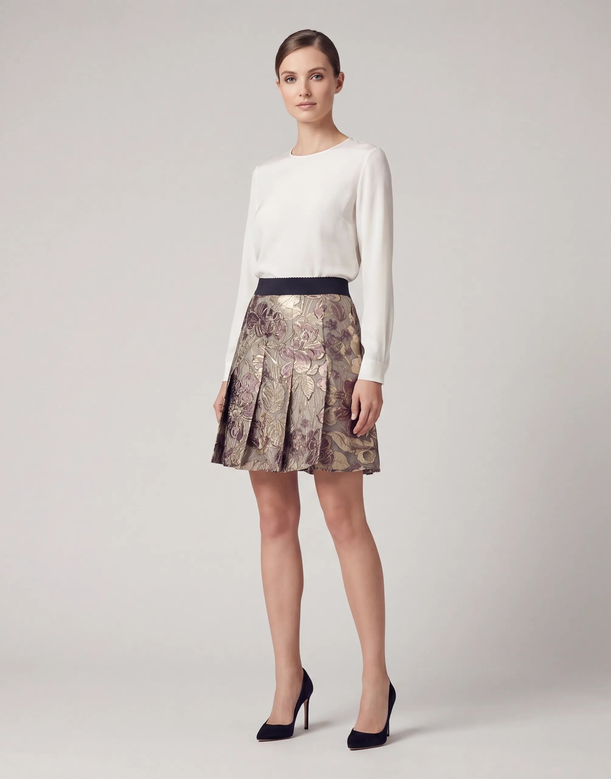 Metallic Floral Brocade Mini Skirt - alternate view
