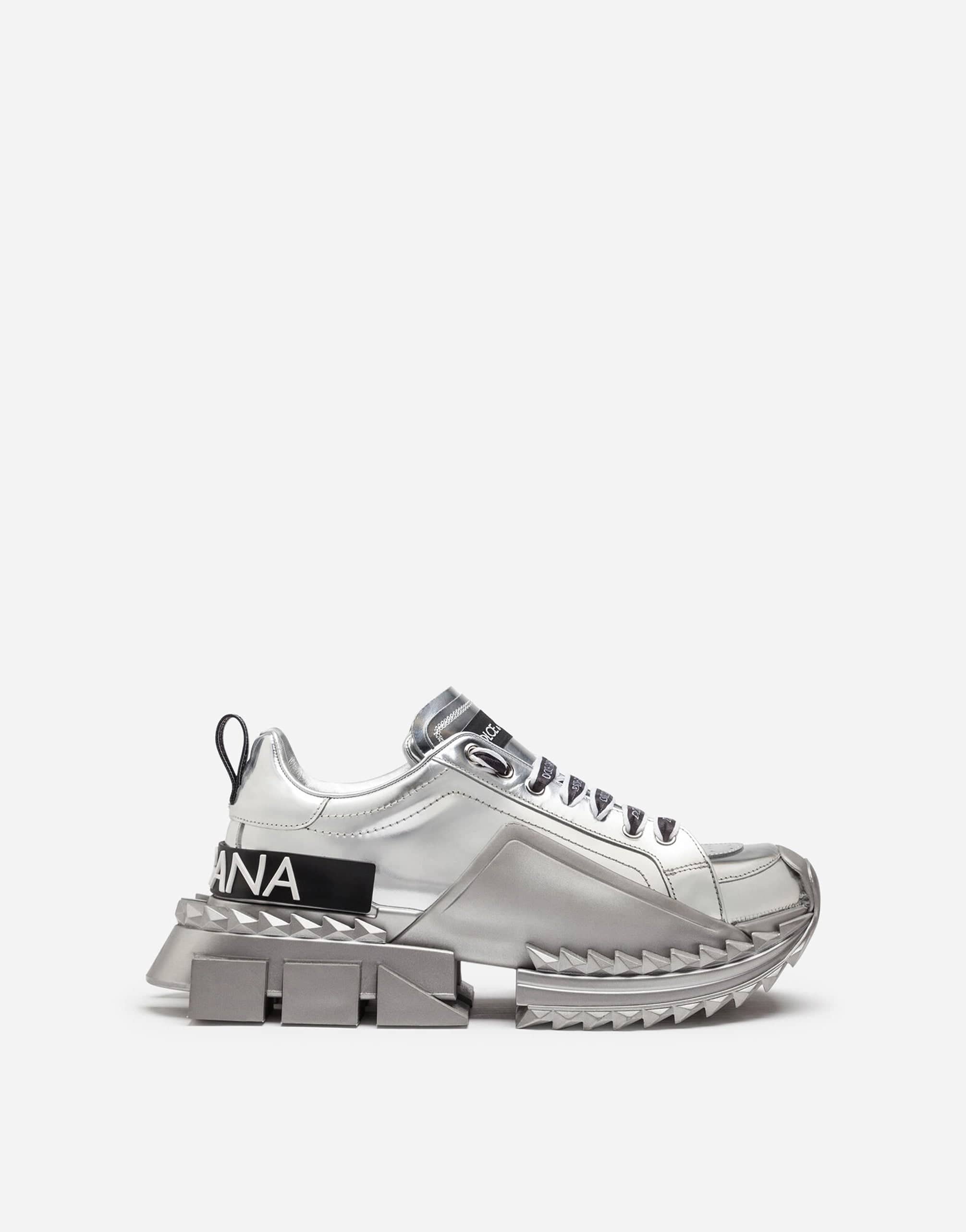 Dolce & Gabbana Silver Leather Super Queen Sneakers Shoes