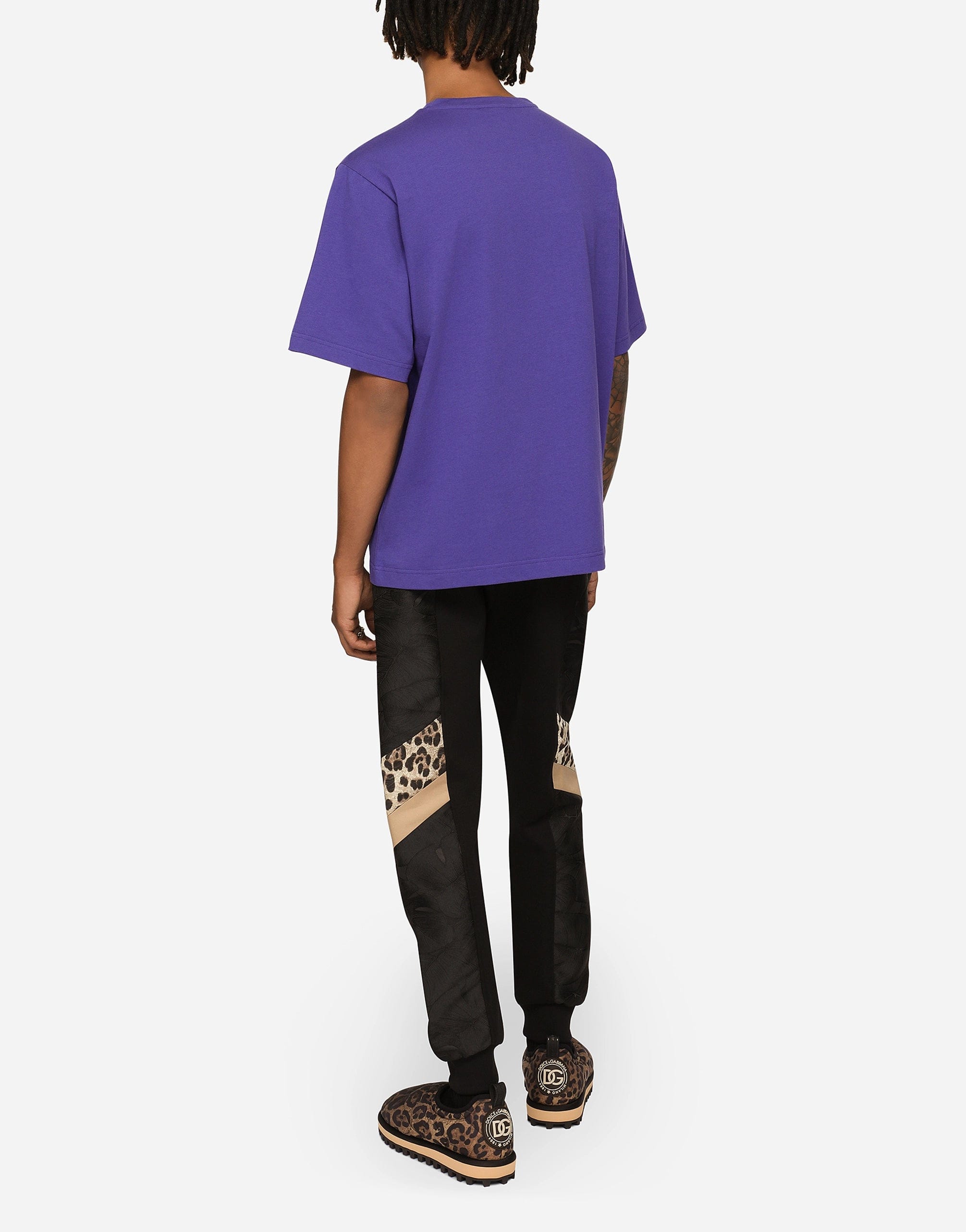 Dolce & Gabbana Mixed-Fabric Jogging Pants With Patch In Animal Print