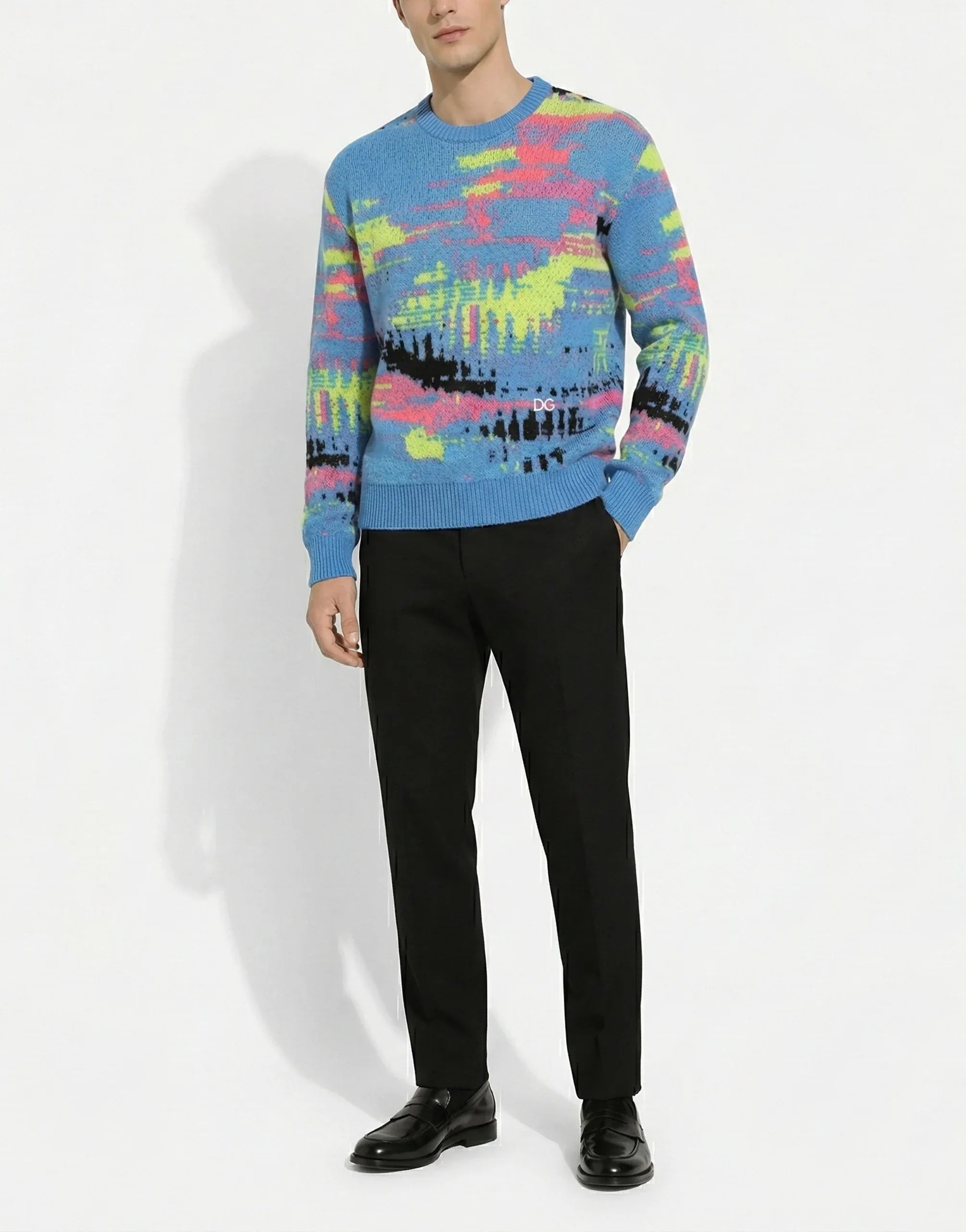 Dolce & Gabbana Multicolor Abstract Intarsia-Knit Crewneck Sweater