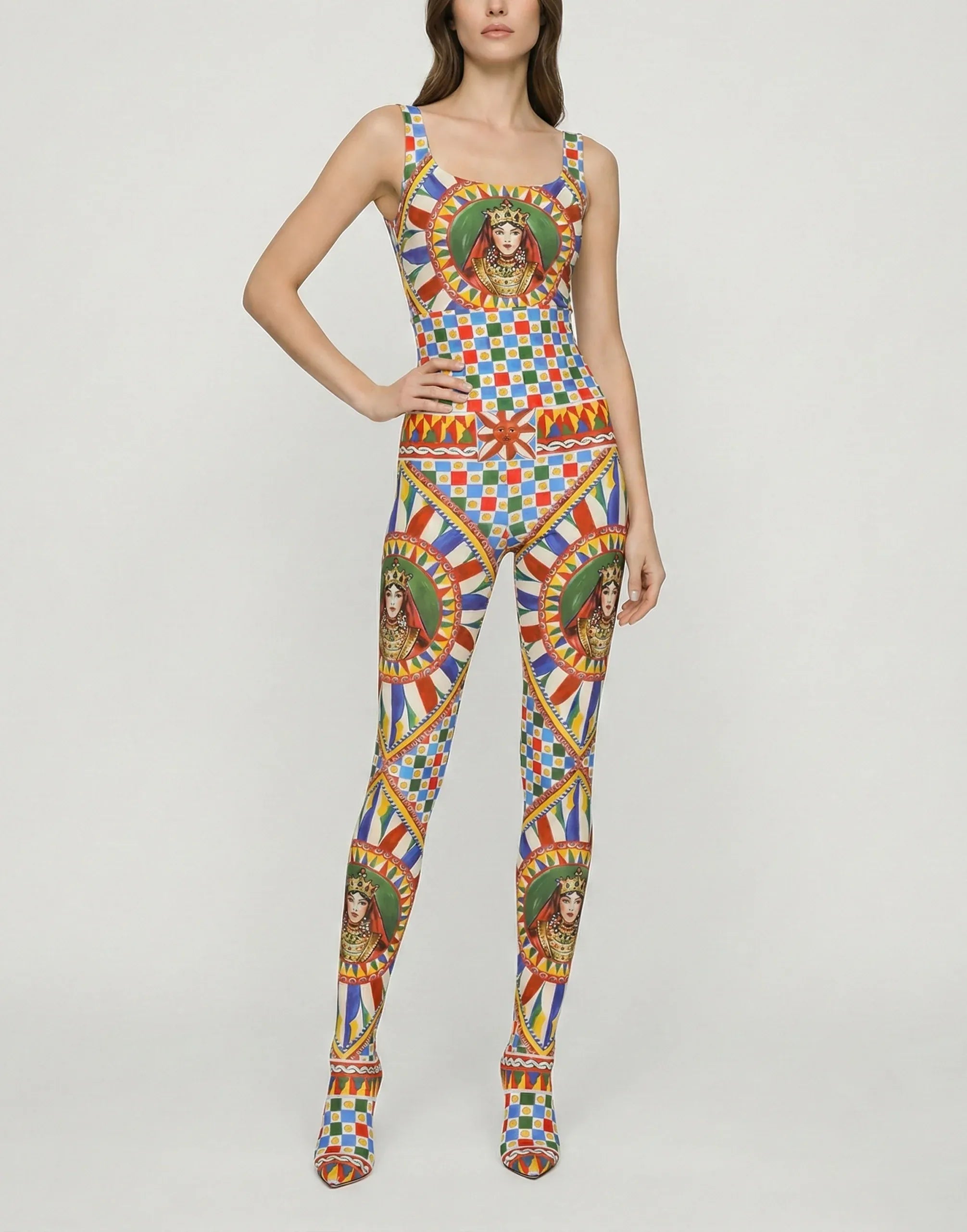 Dolce & Gabbana Multicolor Carretto Print High-Waisted Leggings